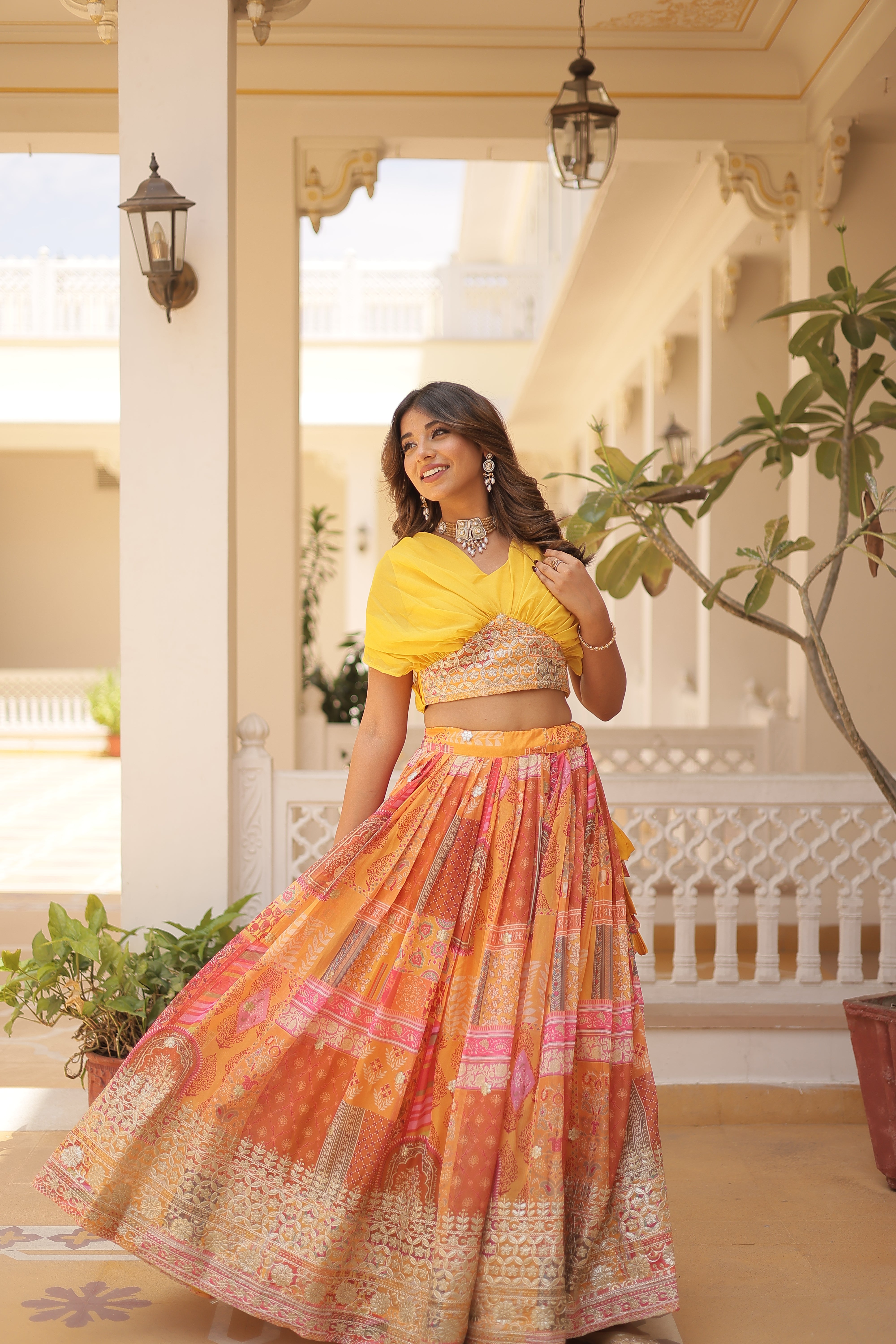 Silk Digital Printed Designer Crop Top Lehenga