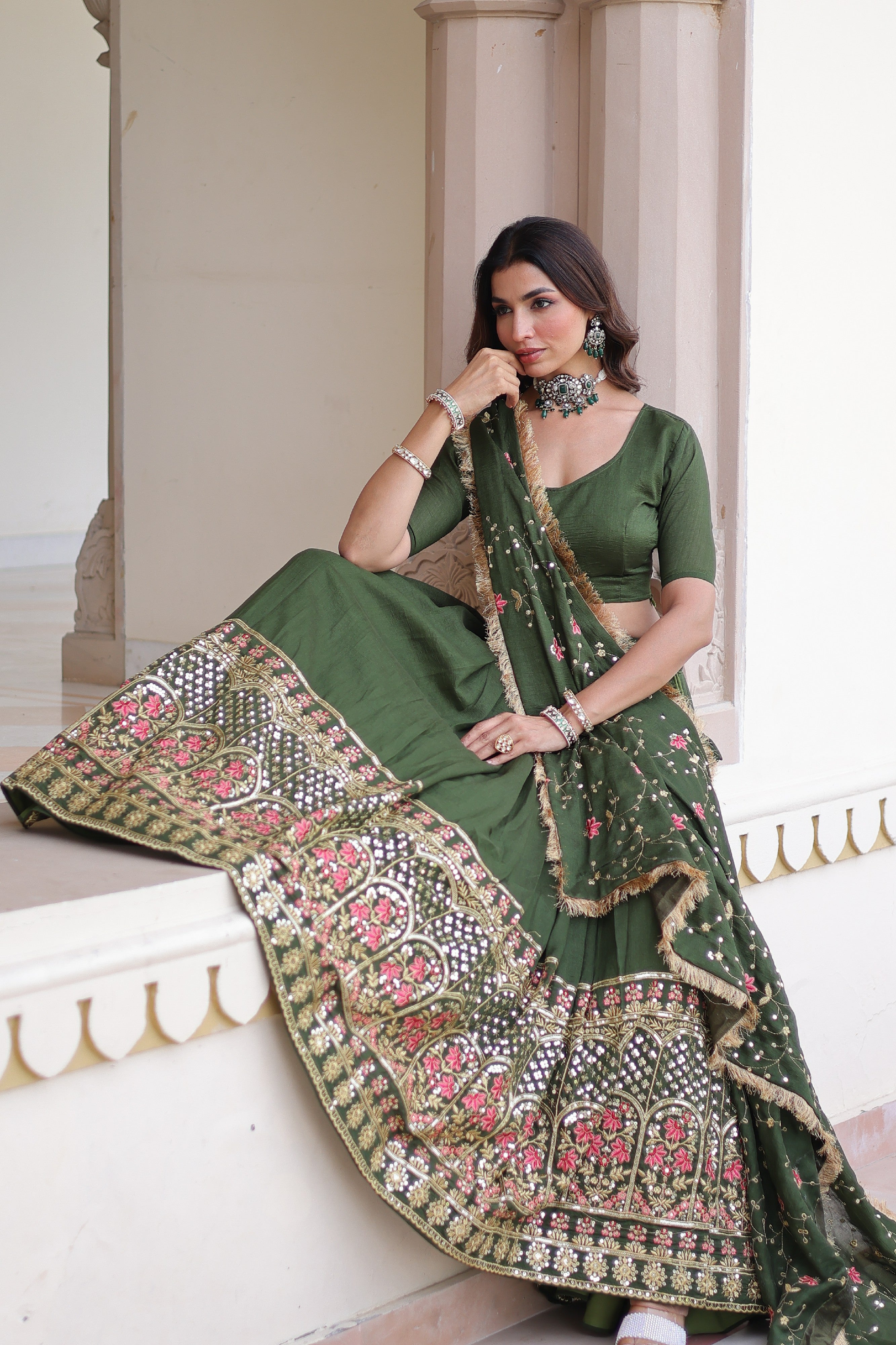 Silk Heavy Sequins Embroidered Festive Lehenga Choli