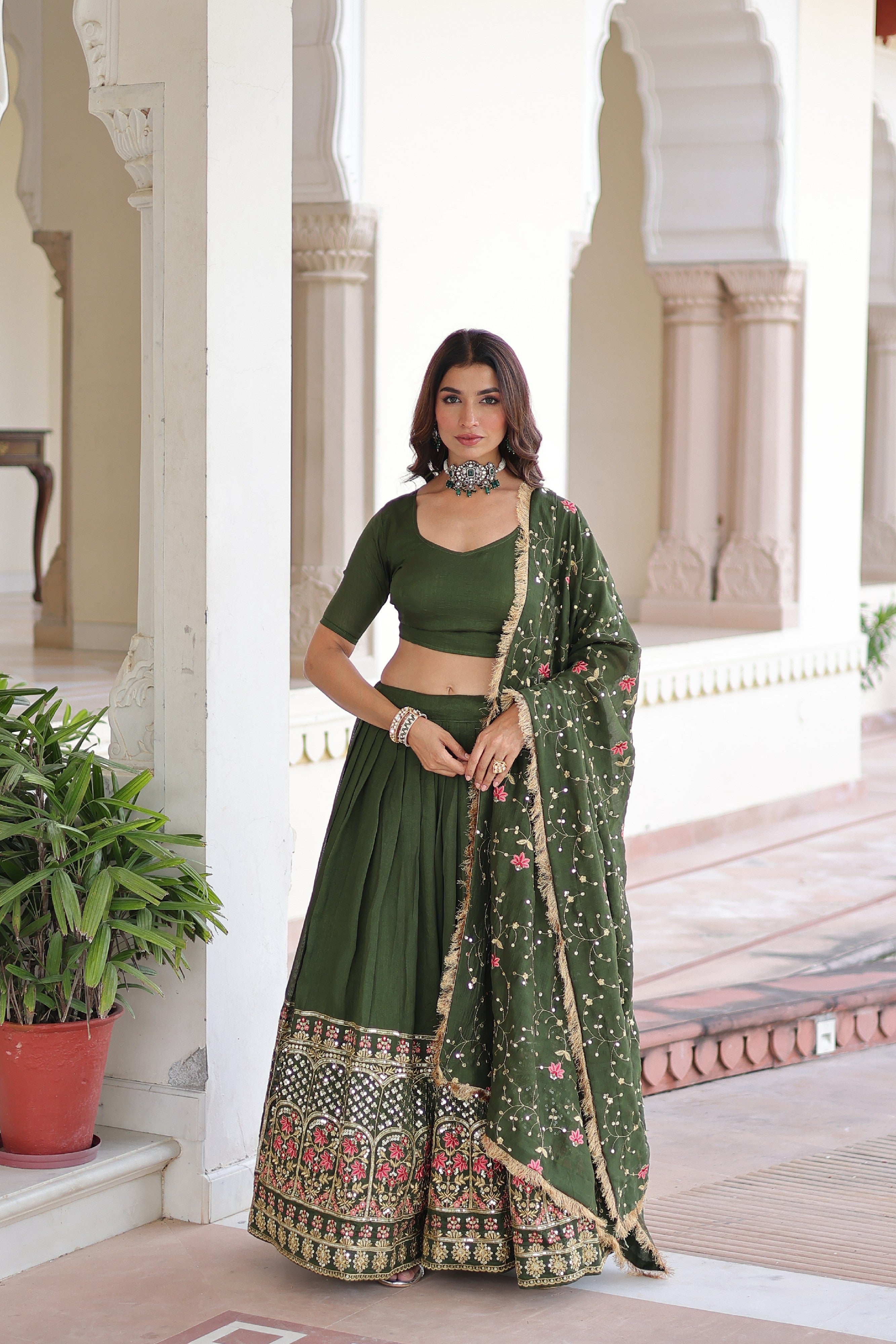 Silk Heavy Sequins Embroidered Festive Lehenga Choli