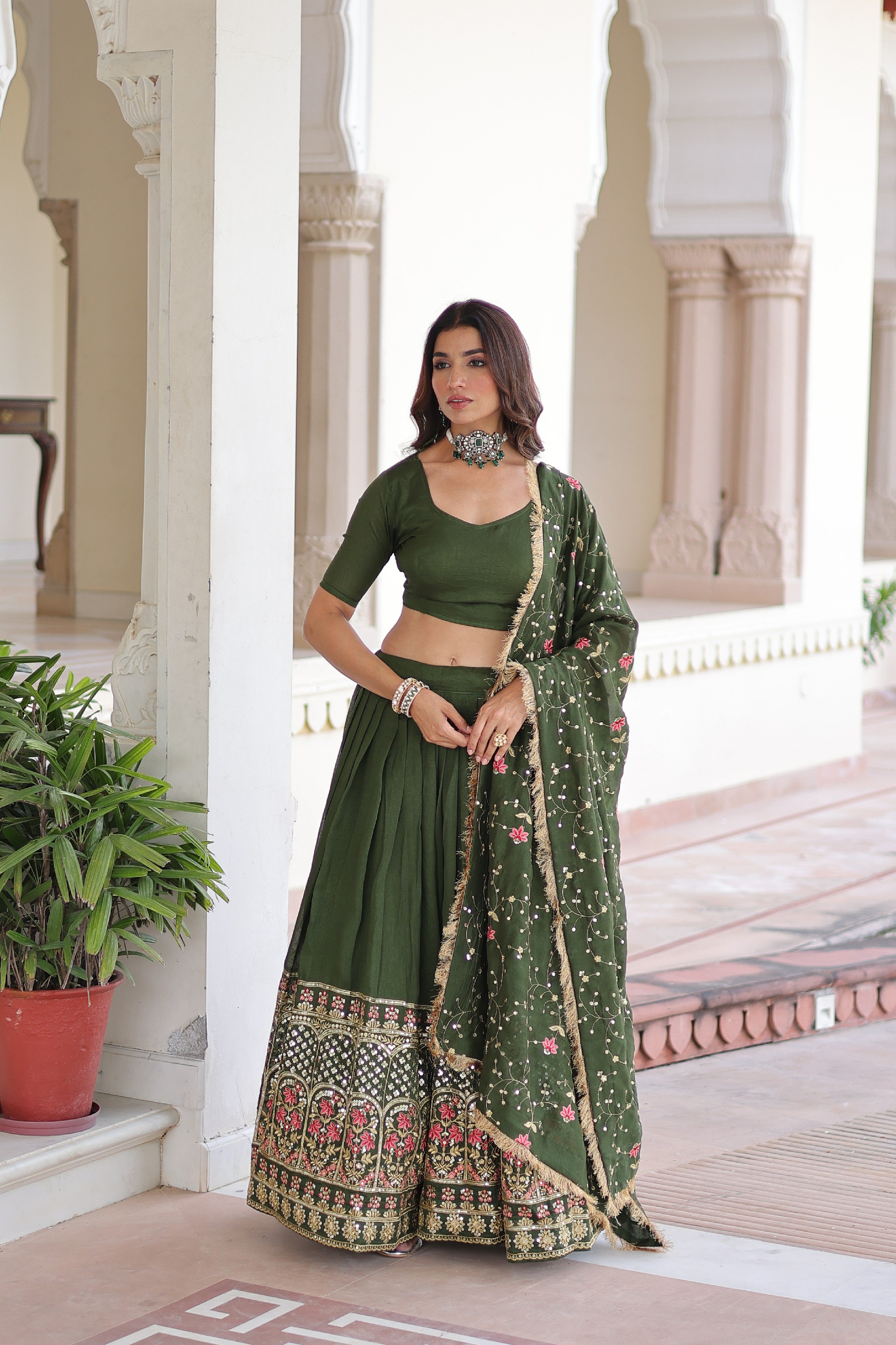 Silk Heavy Sequins Embroidered Festive Lehenga Choli