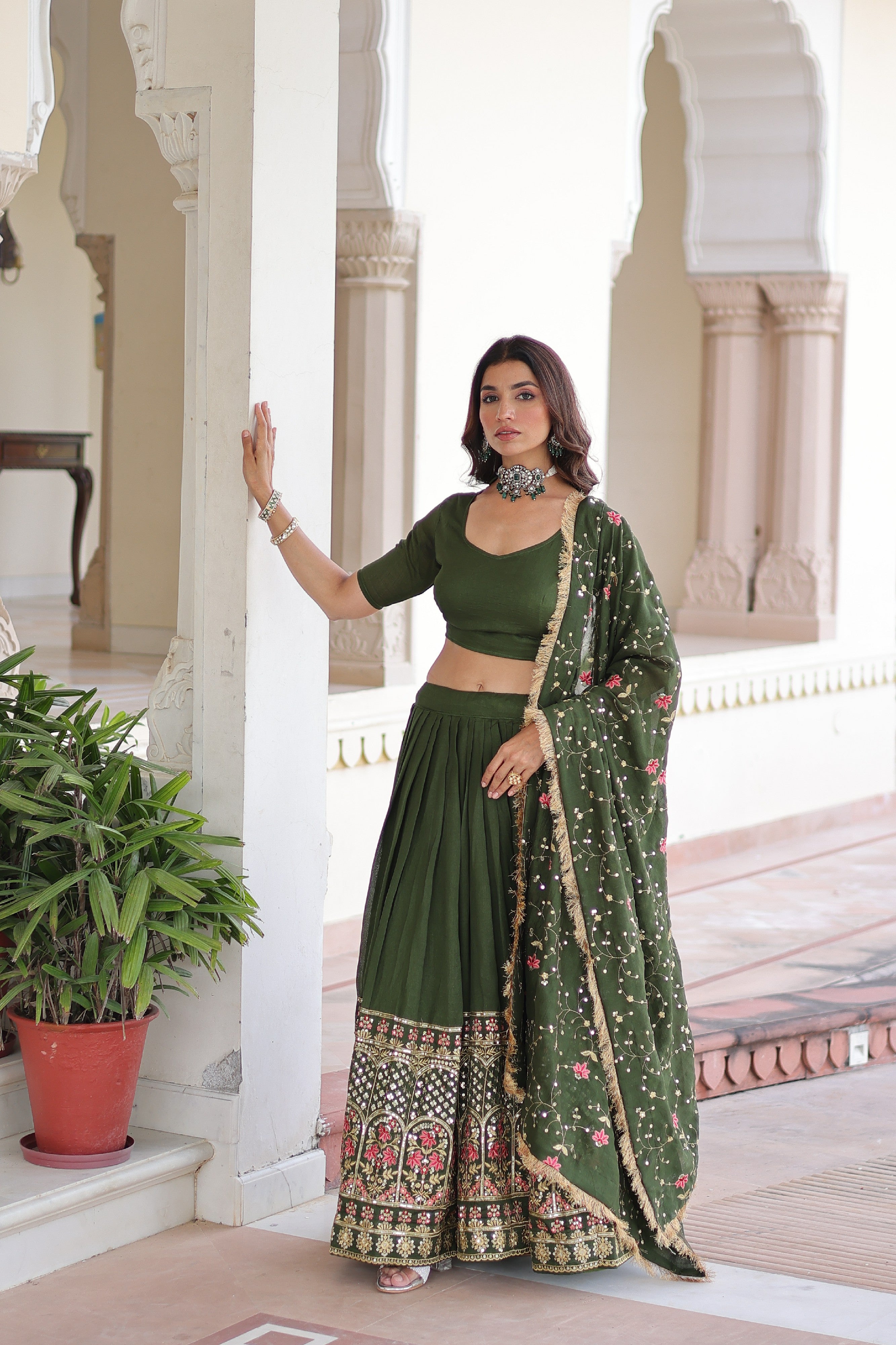 Silk Heavy Sequins Embroidered Festive Lehenga Choli
