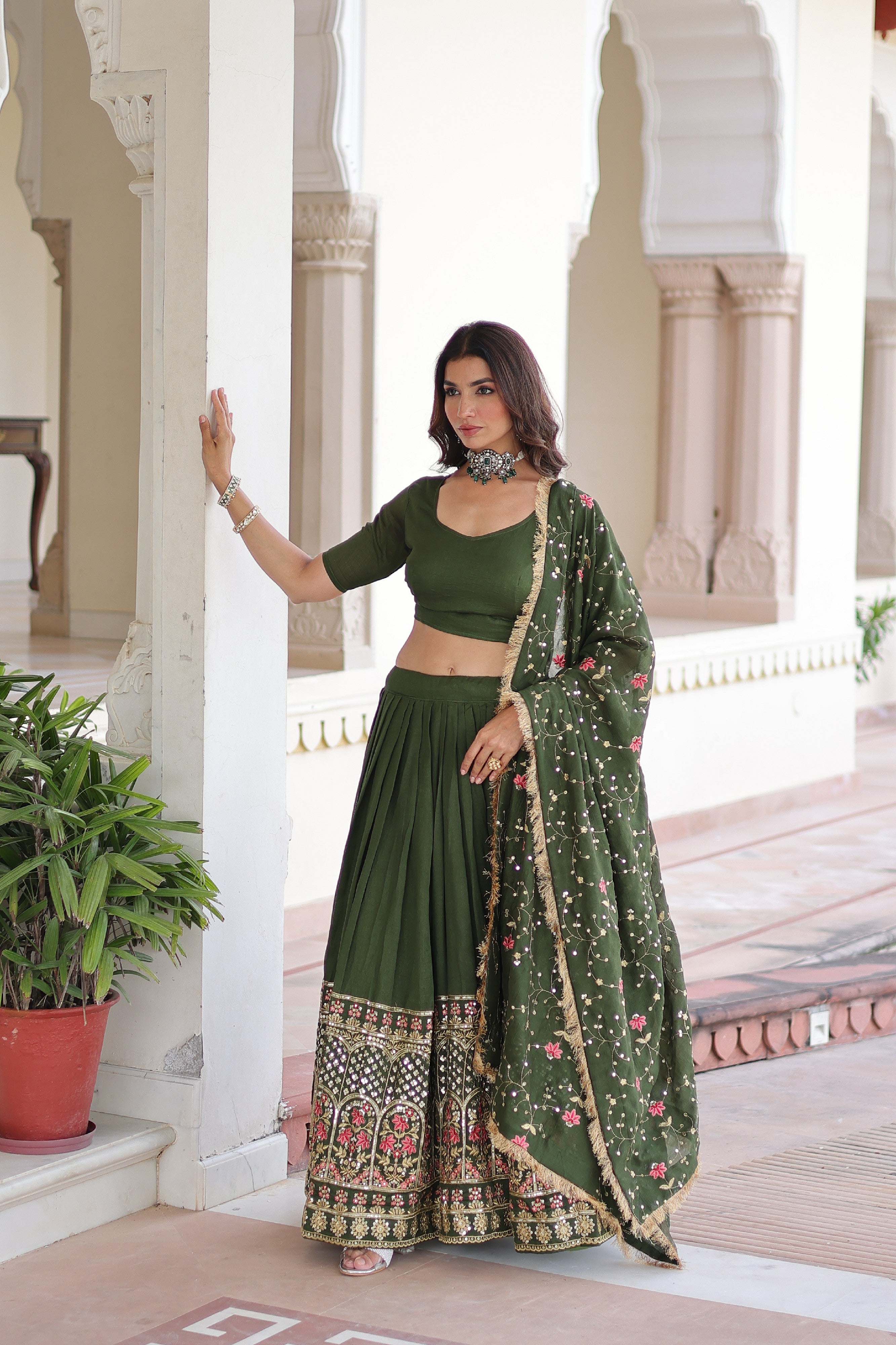 Silk Heavy Sequins Embroidered Festive Lehenga Choli