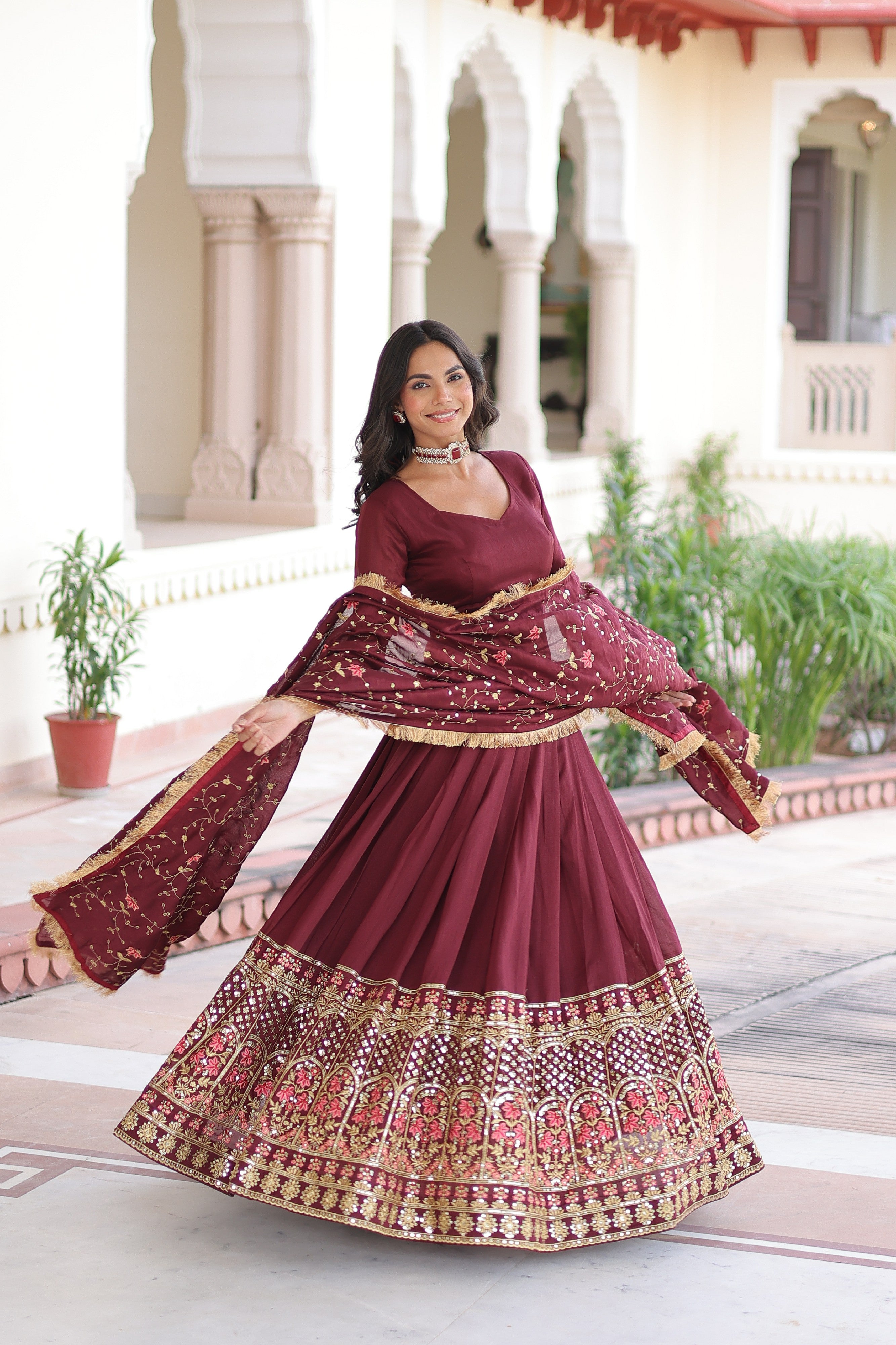 Silk Heavy Sequins Embroidered Festive Lehenga Choli