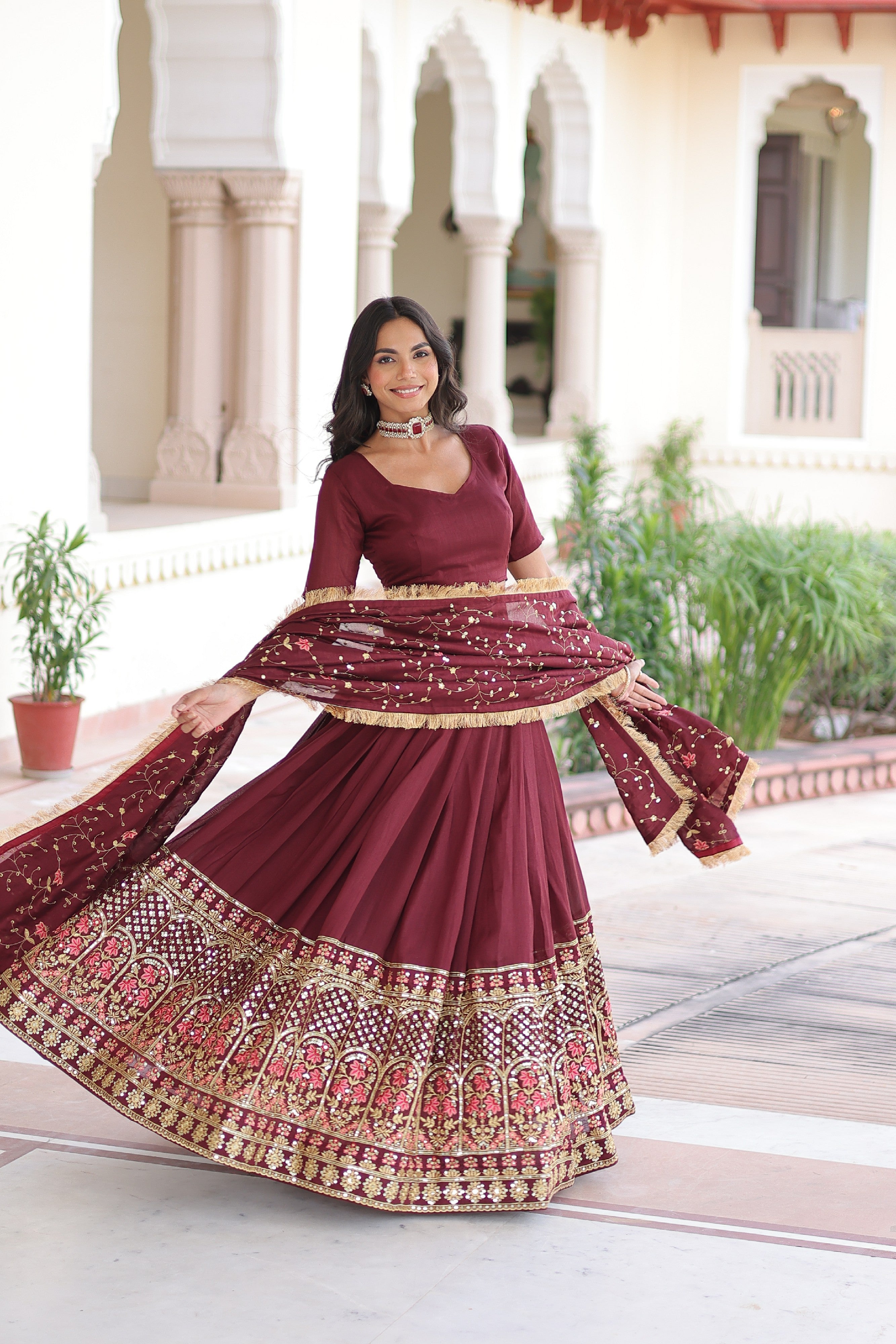 Silk Heavy Sequins Embroidered Festive Lehenga Choli