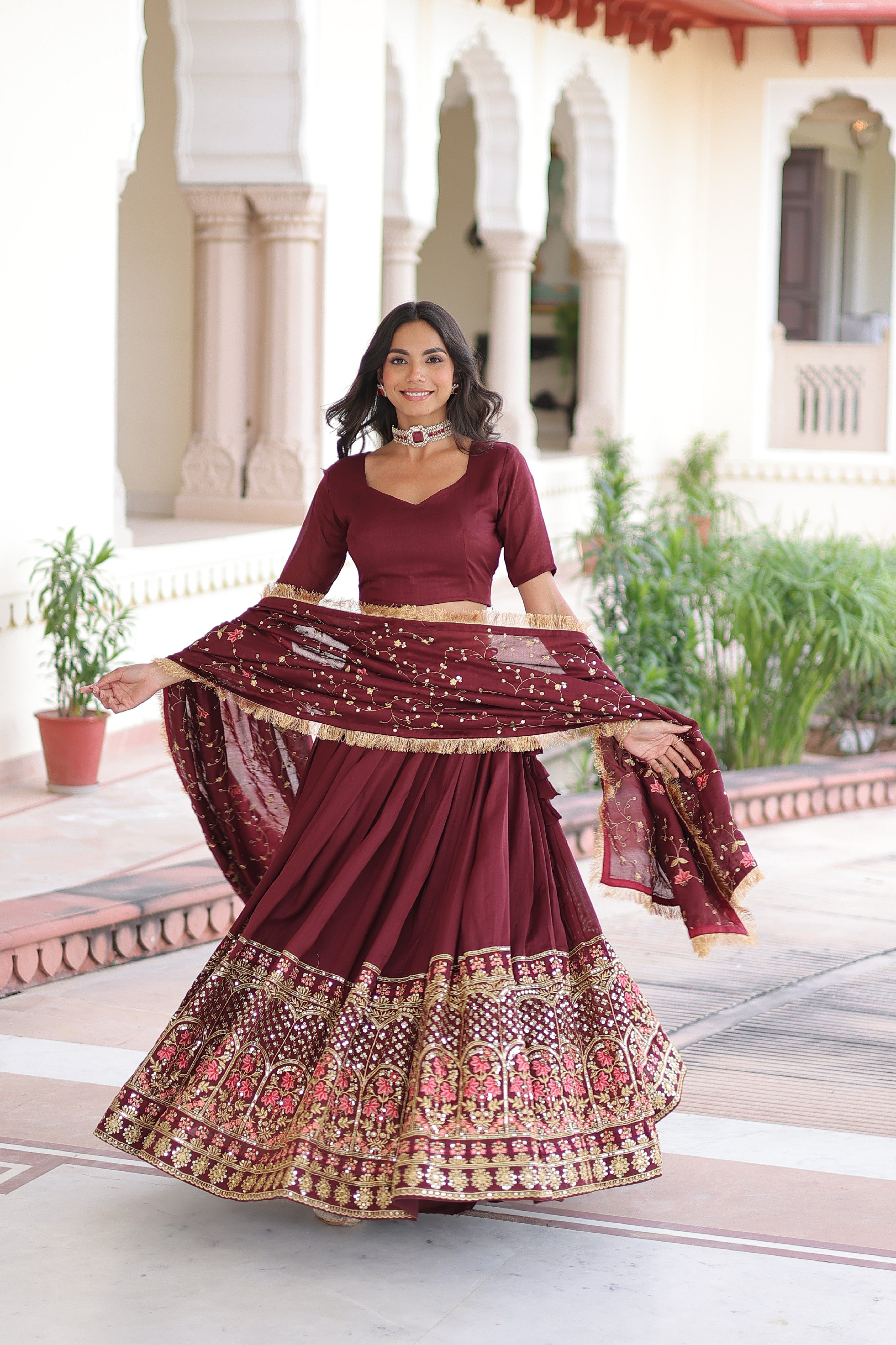 Silk Heavy Sequins Embroidered Festive Lehenga Choli