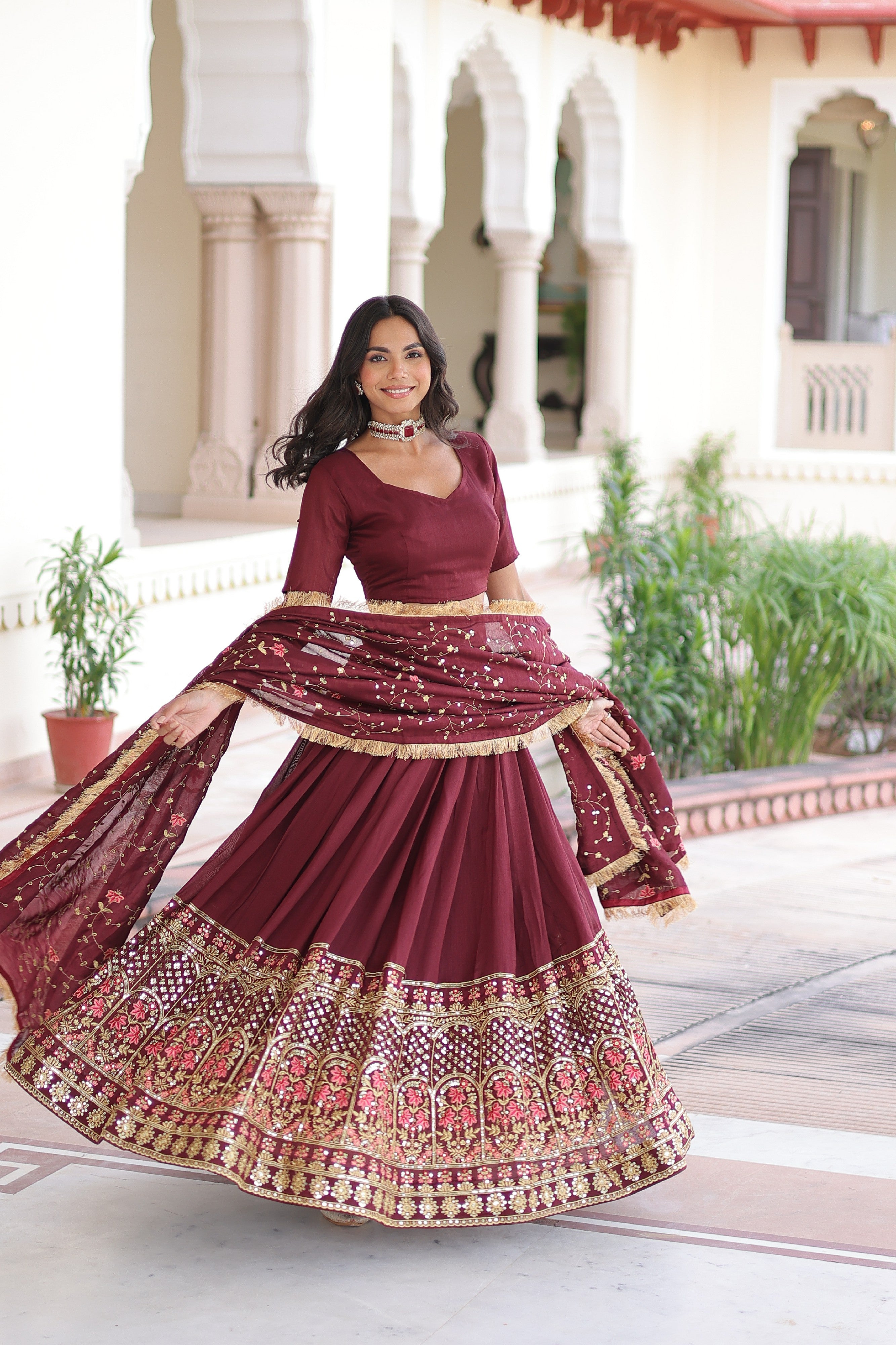 Silk Heavy Sequins Embroidered Festive Lehenga Choli