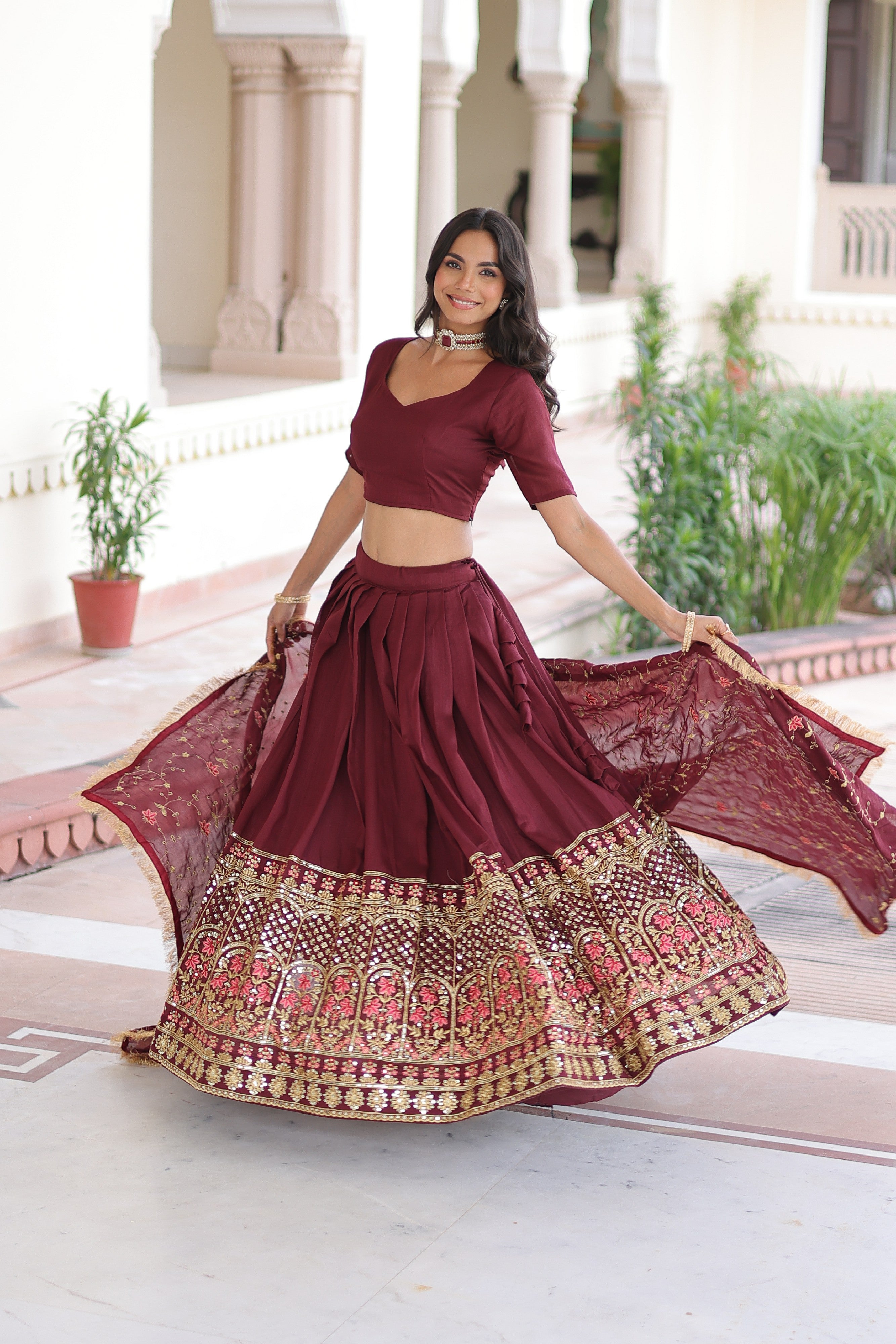 Silk Heavy Sequins Embroidered Festive Lehenga Choli