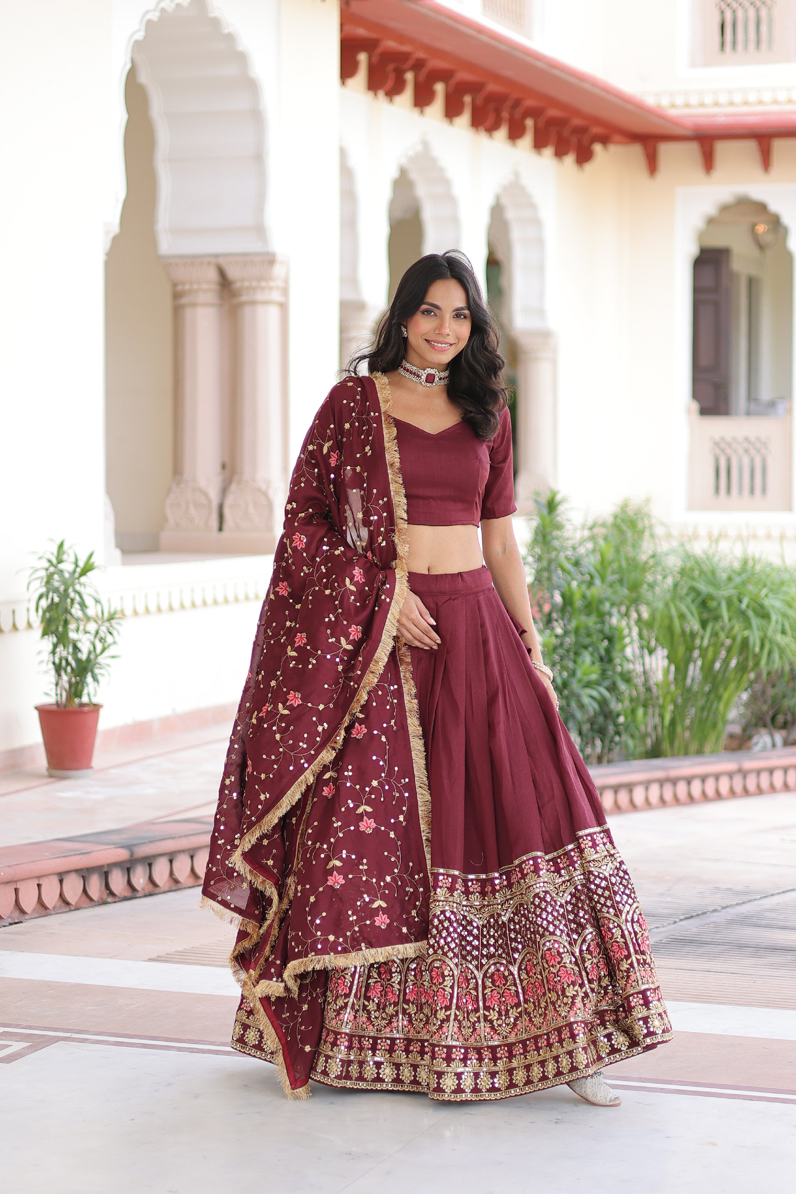 Silk Heavy Sequins Embroidered Festive Lehenga Choli