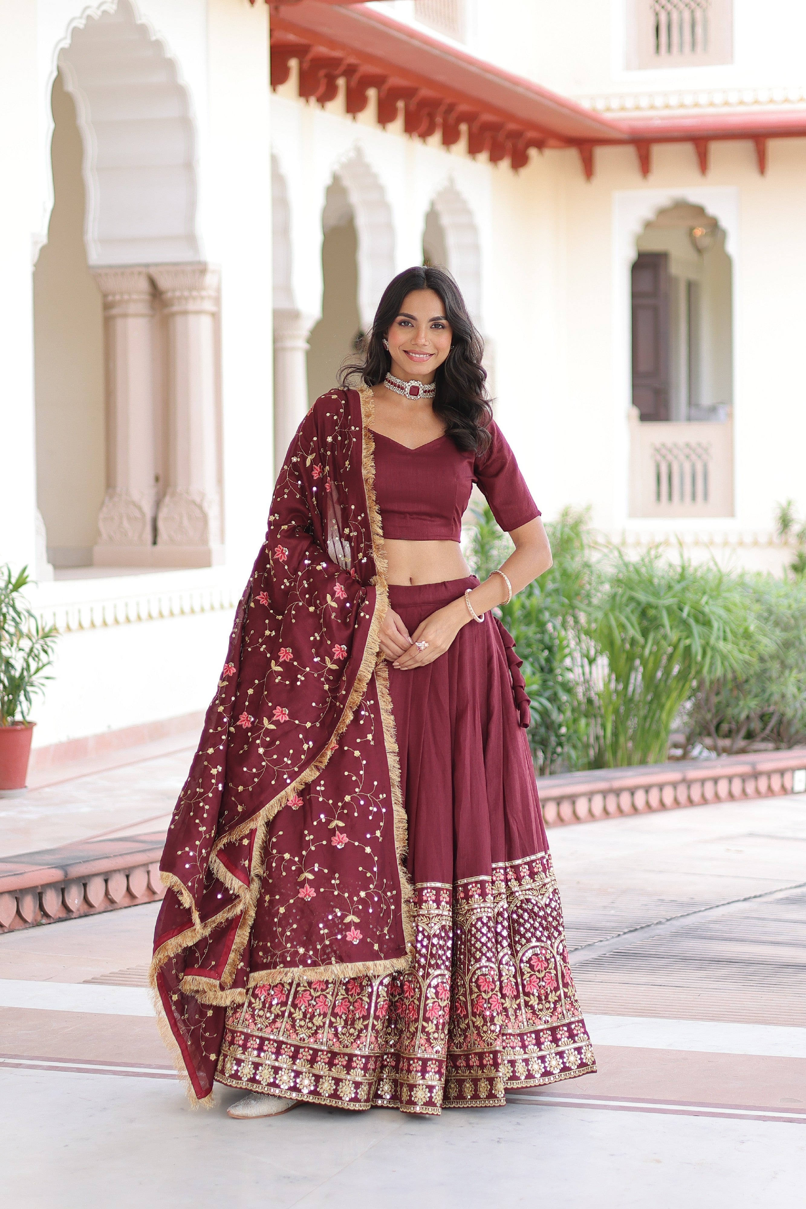 Silk Heavy Sequins Embroidered Festive Lehenga Choli