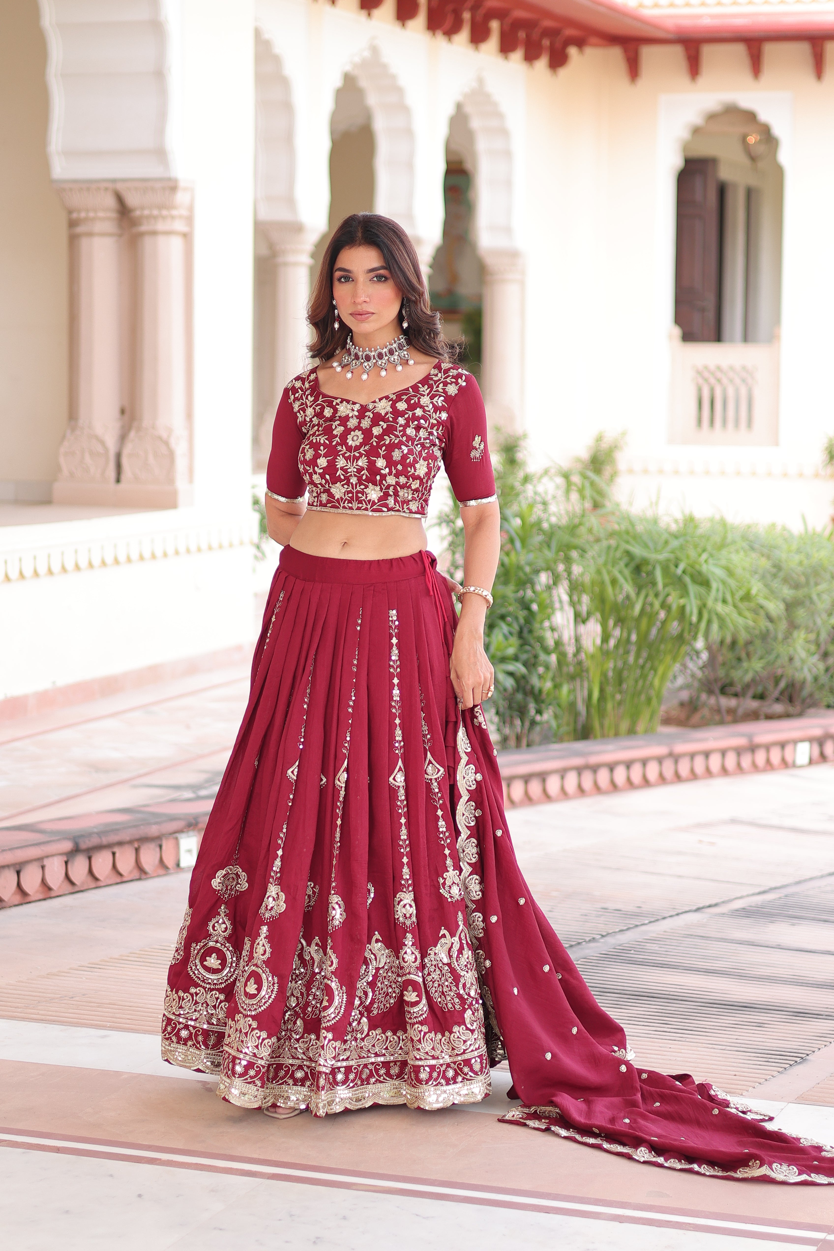 Maroon Silk Heavy Sequins Festive Lehenga Choli for Women