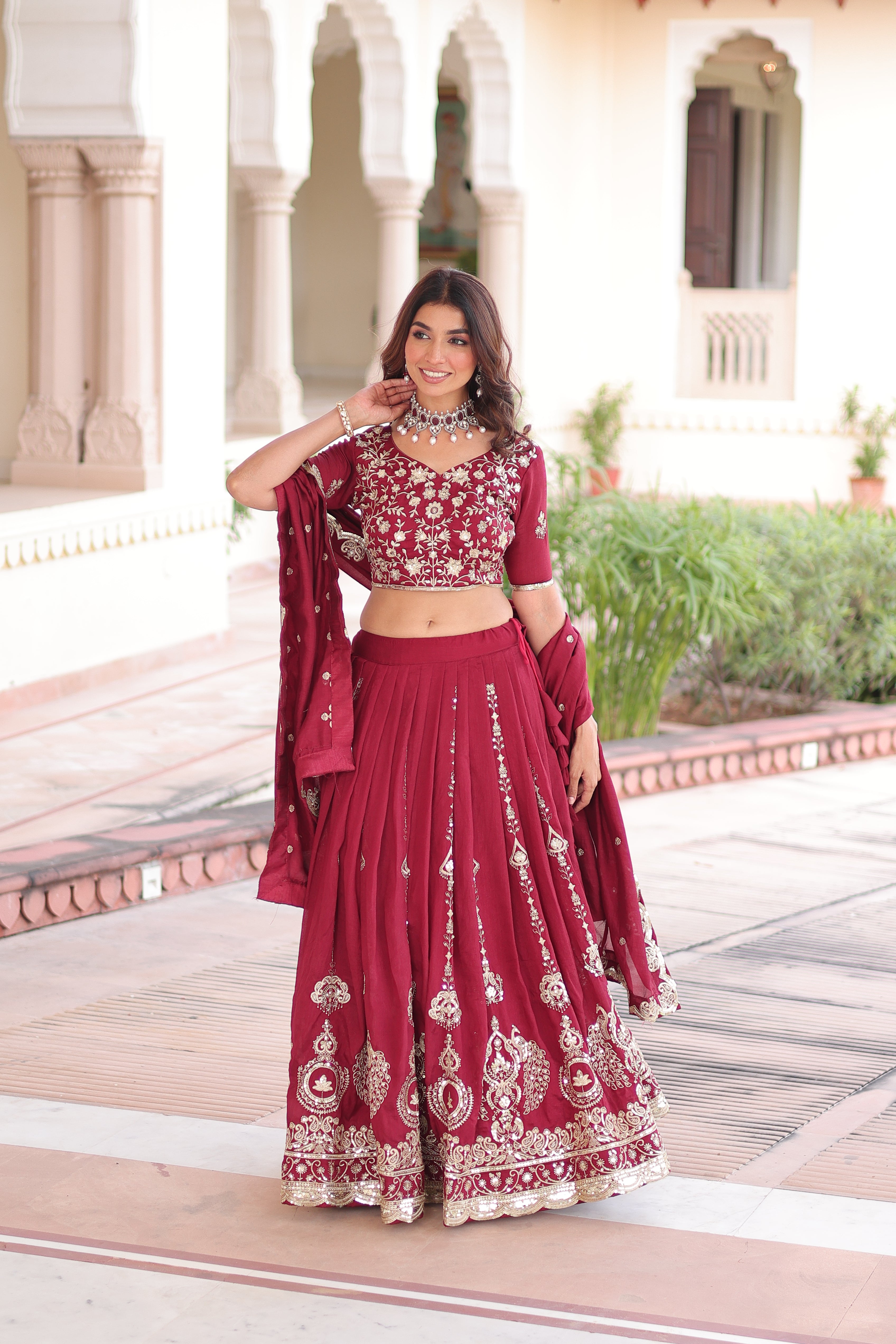 Maroon Silk Heavy Sequins Festive Lehenga Choli for Women