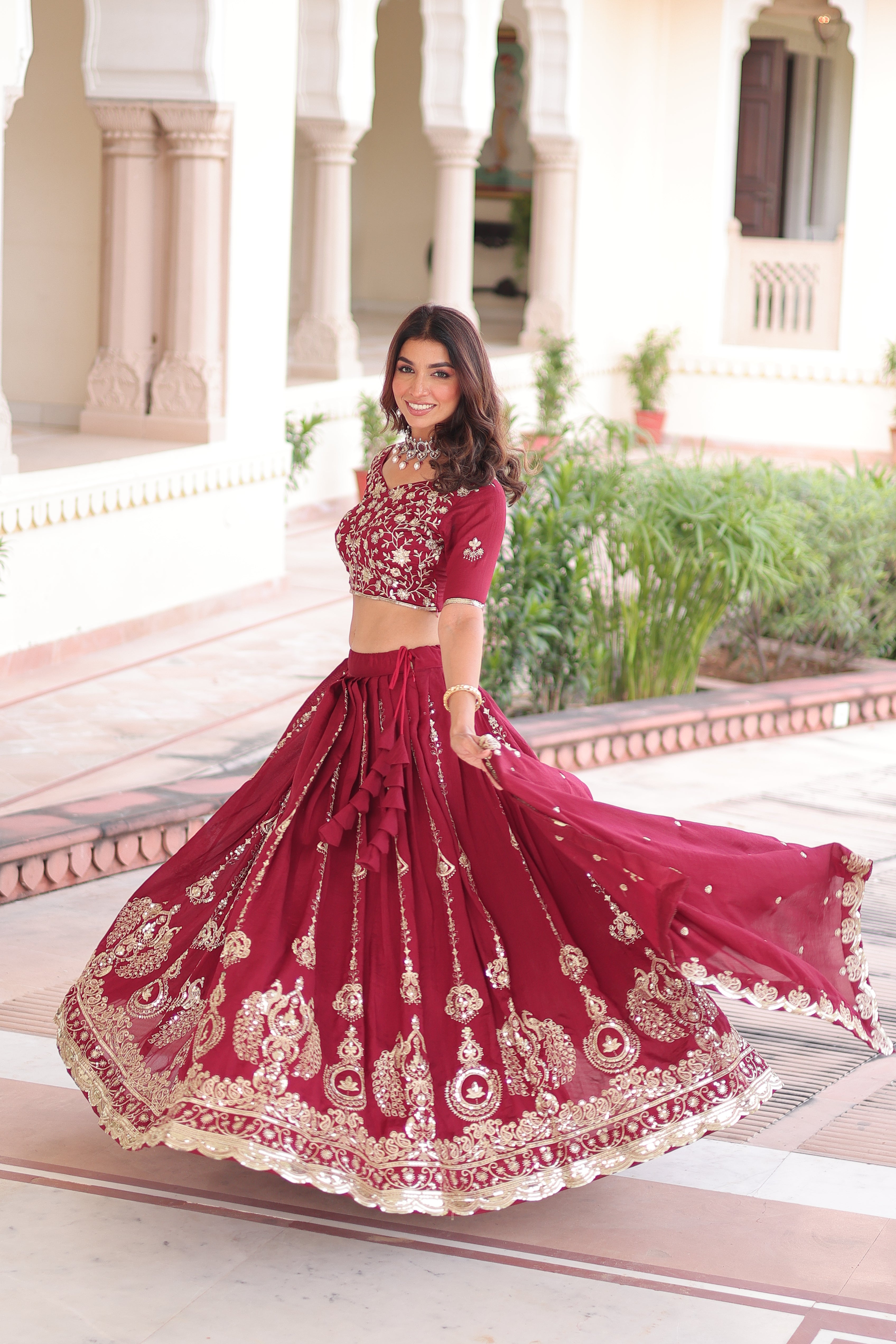 Maroon Silk Heavy Sequins Festive Lehenga Choli for Women