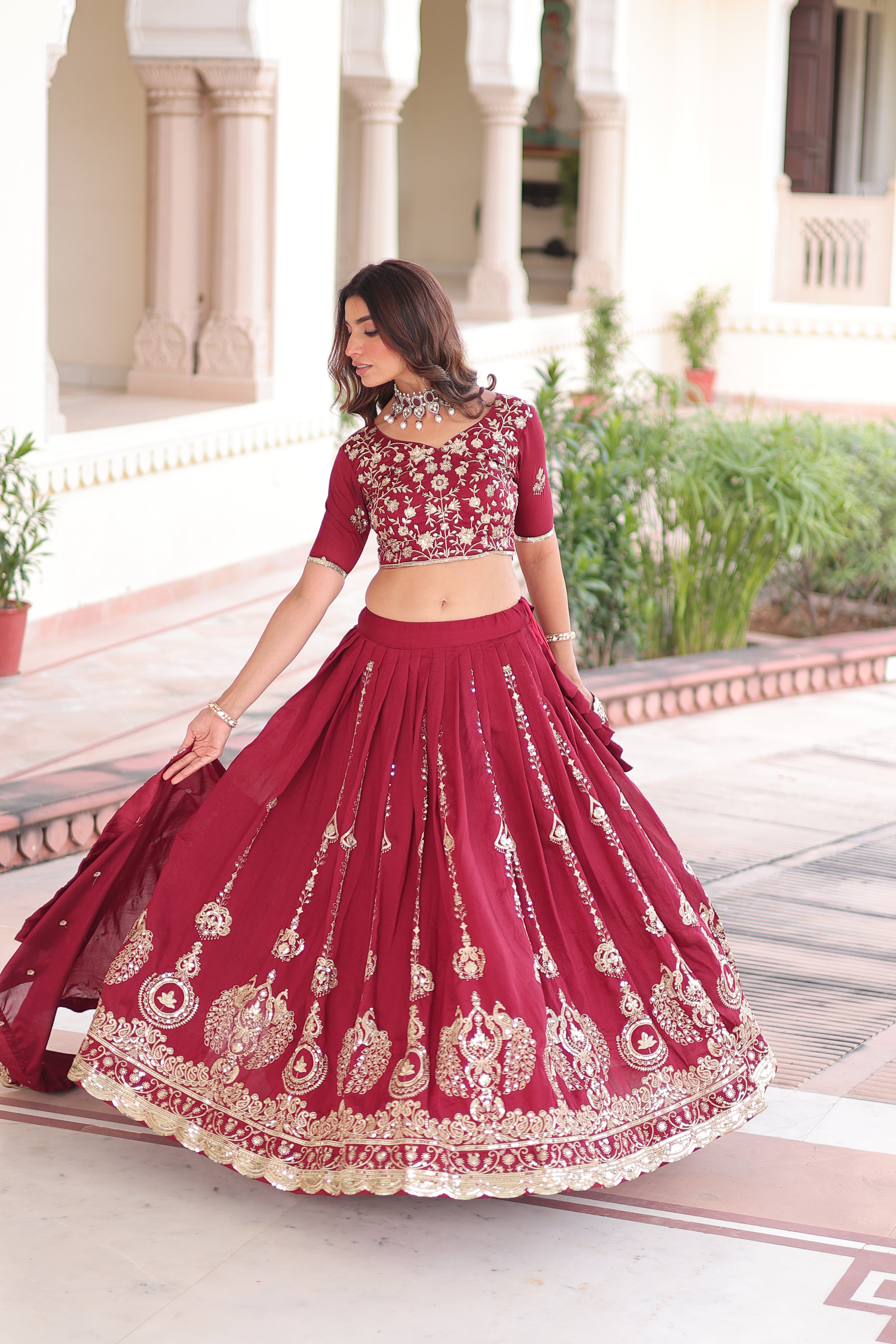 Maroon Silk Heavy Sequins Festive Lehenga Choli for Women