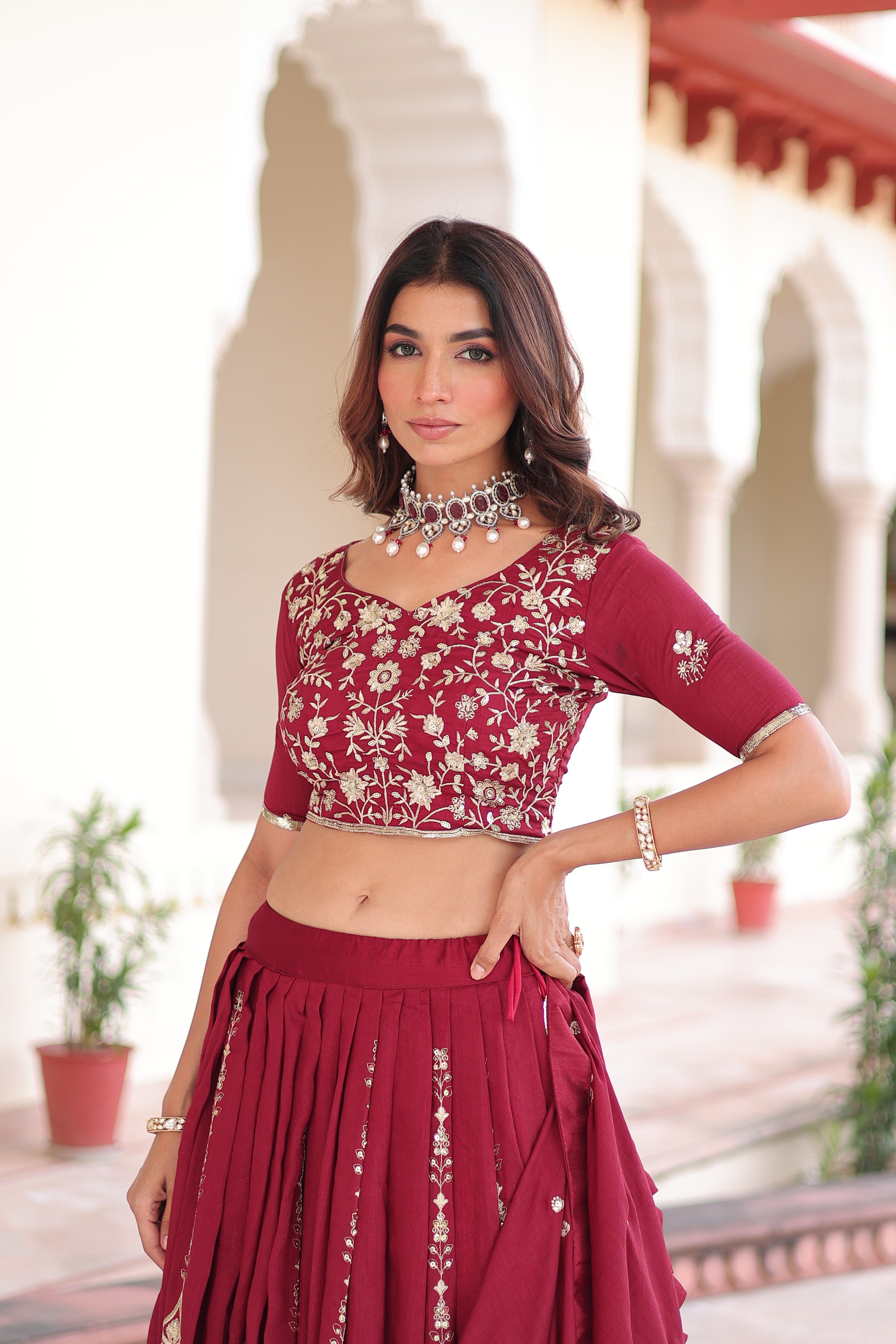 Maroon Silk Heavy Sequins Festive Lehenga Choli for Women