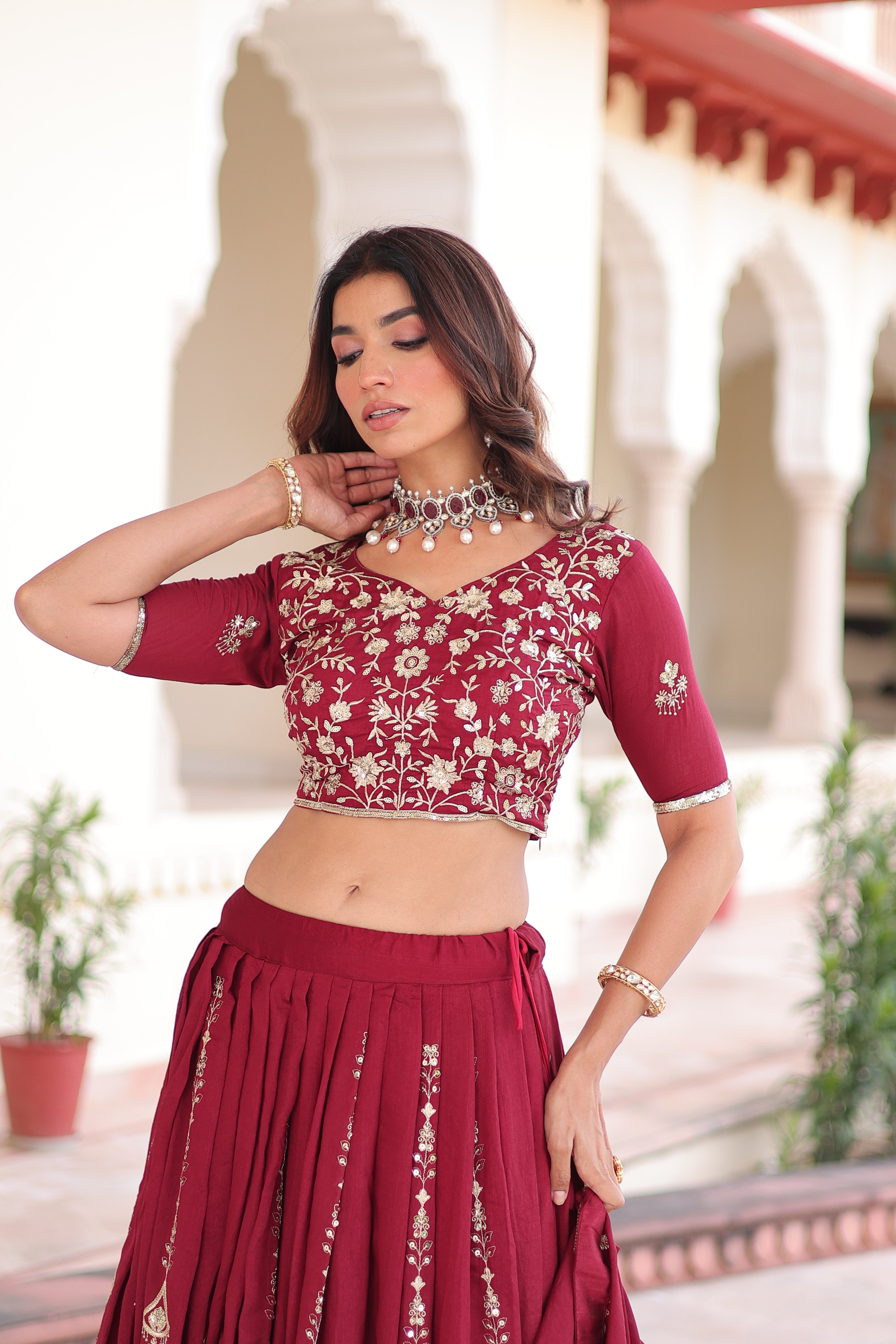 Maroon Silk Heavy Sequins Festive Lehenga Choli for Women