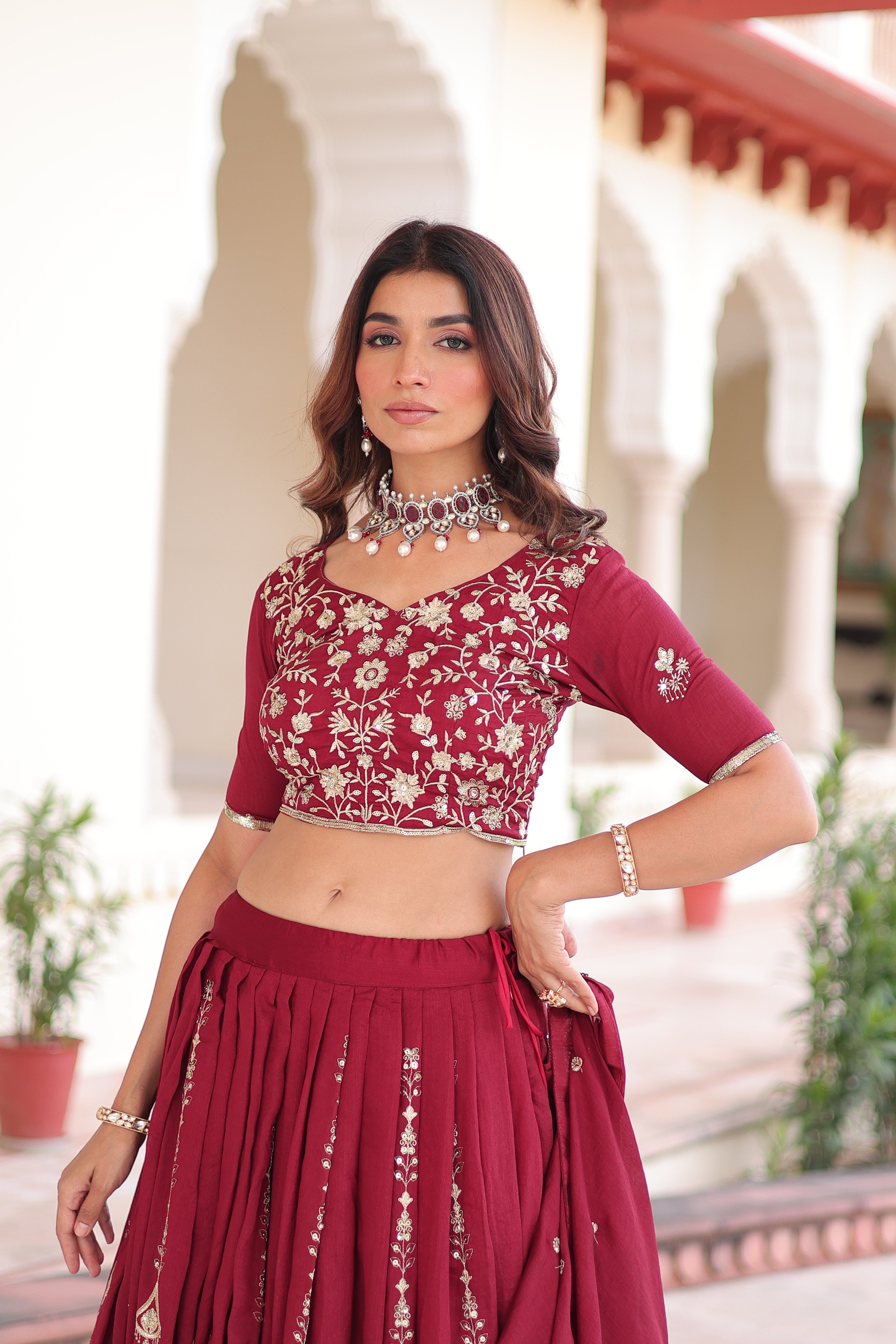 Maroon Silk Heavy Sequins Festive Lehenga Choli for Women
