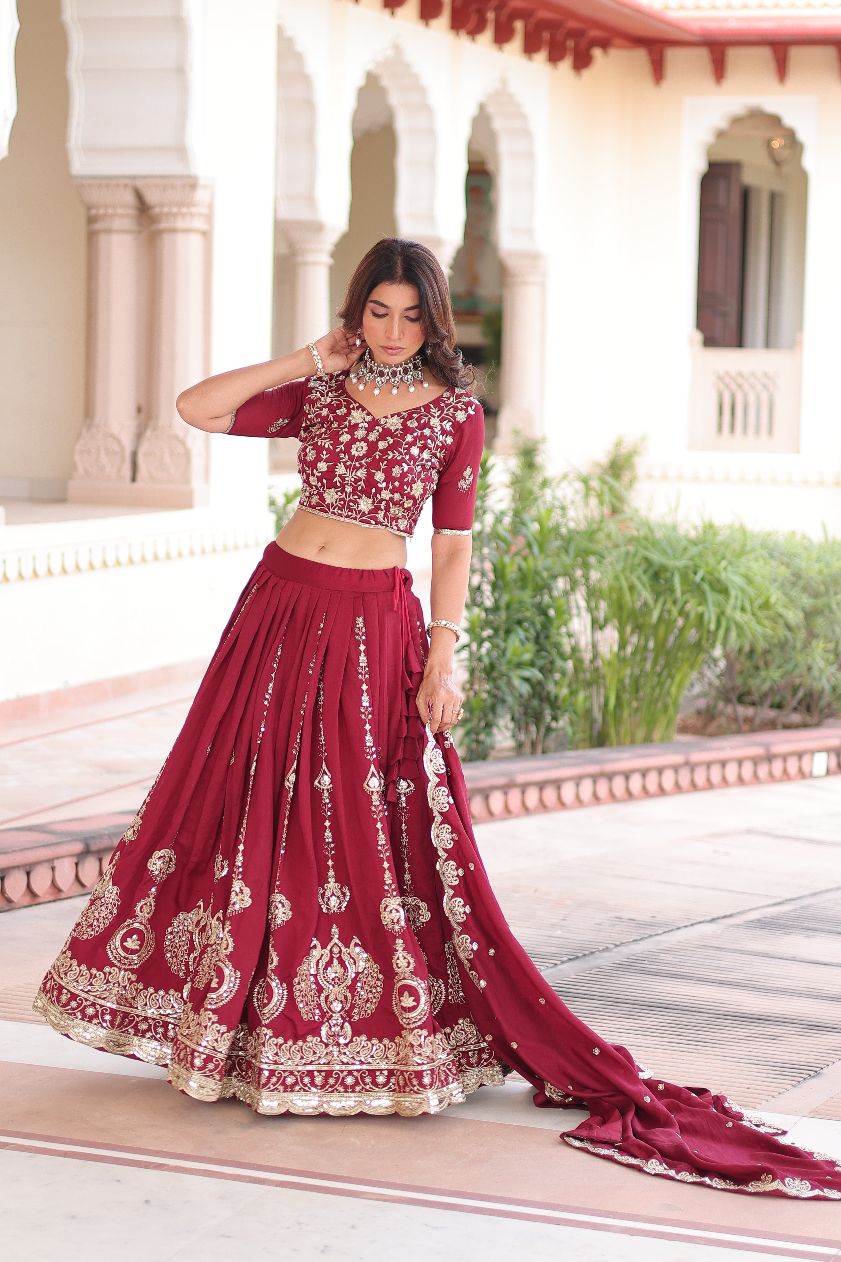 Maroon Silk Heavy Sequins Festive Lehenga Choli for Women
