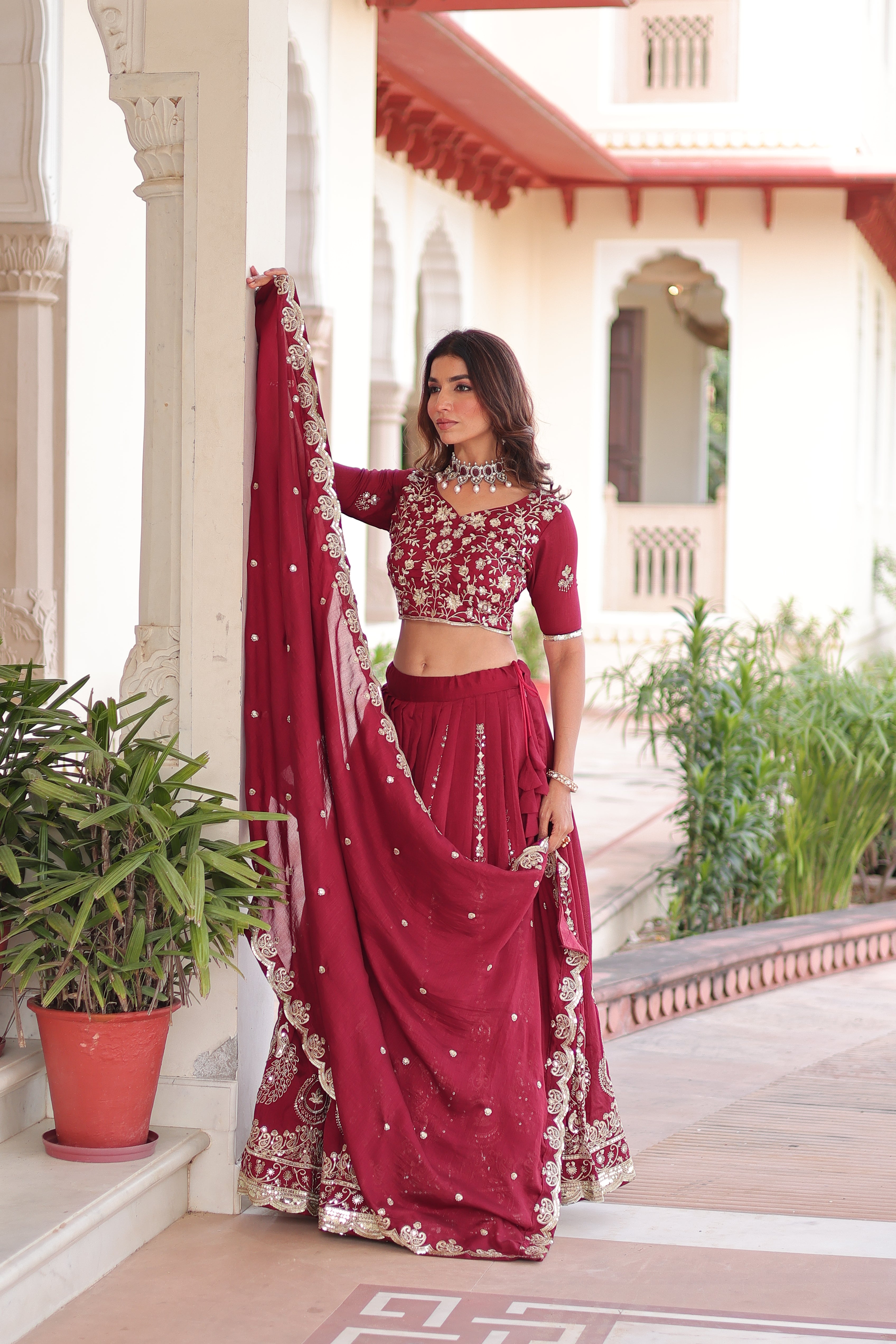 Maroon Silk Heavy Sequins Festive Lehenga Choli for Women