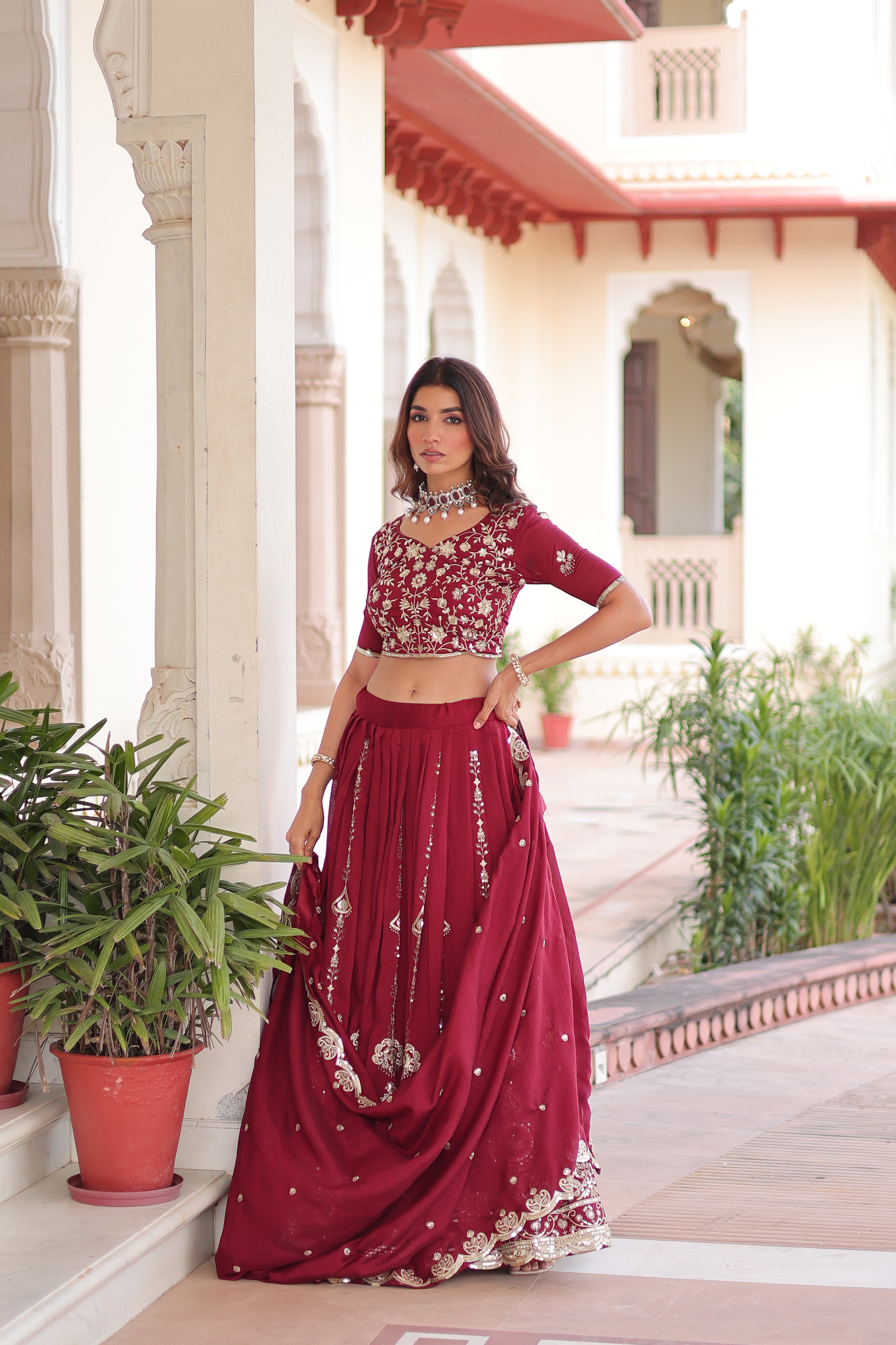 Maroon Silk Heavy Sequins Festive Lehenga Choli for Women