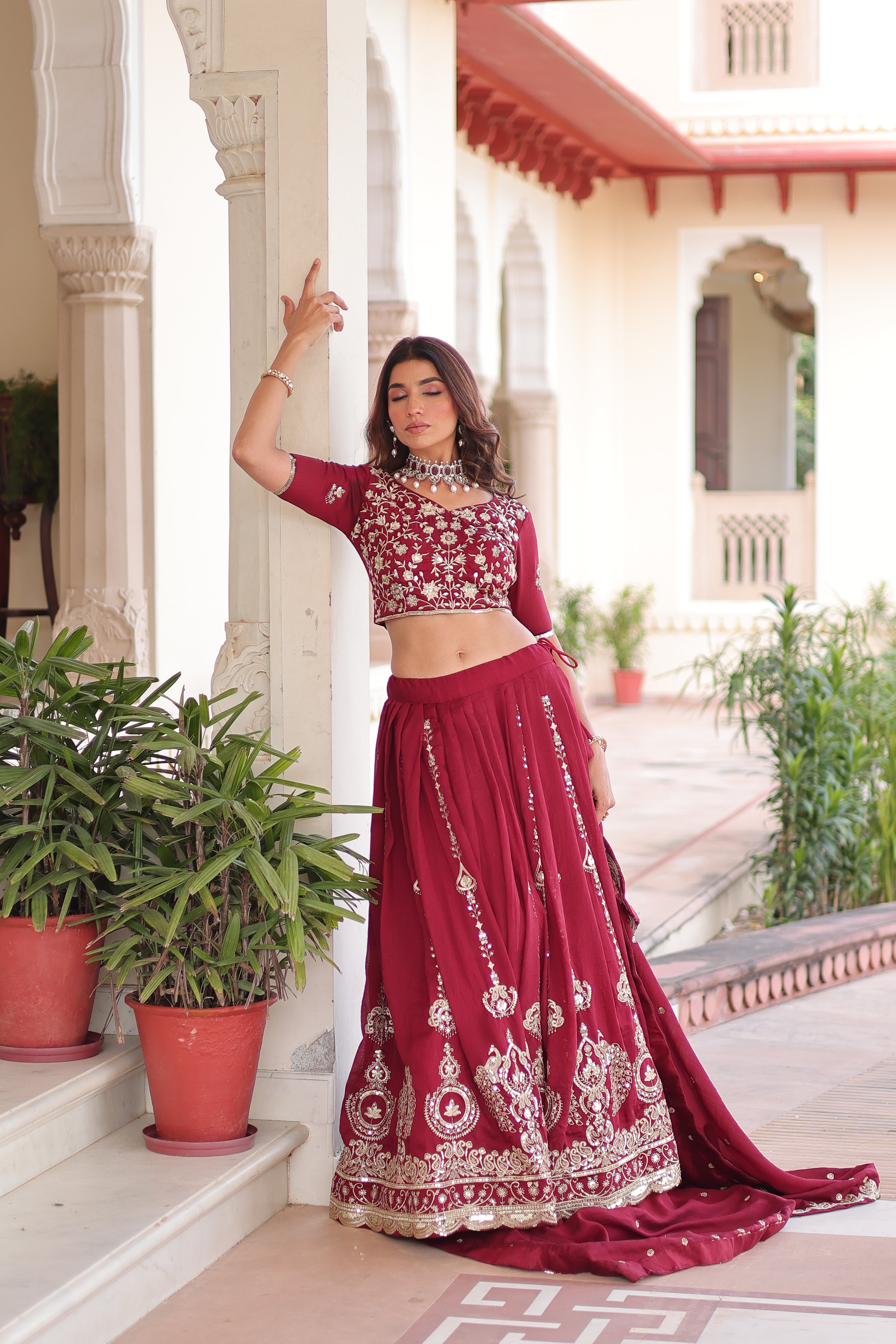 Maroon Silk Heavy Sequins Festive Lehenga Choli for Women