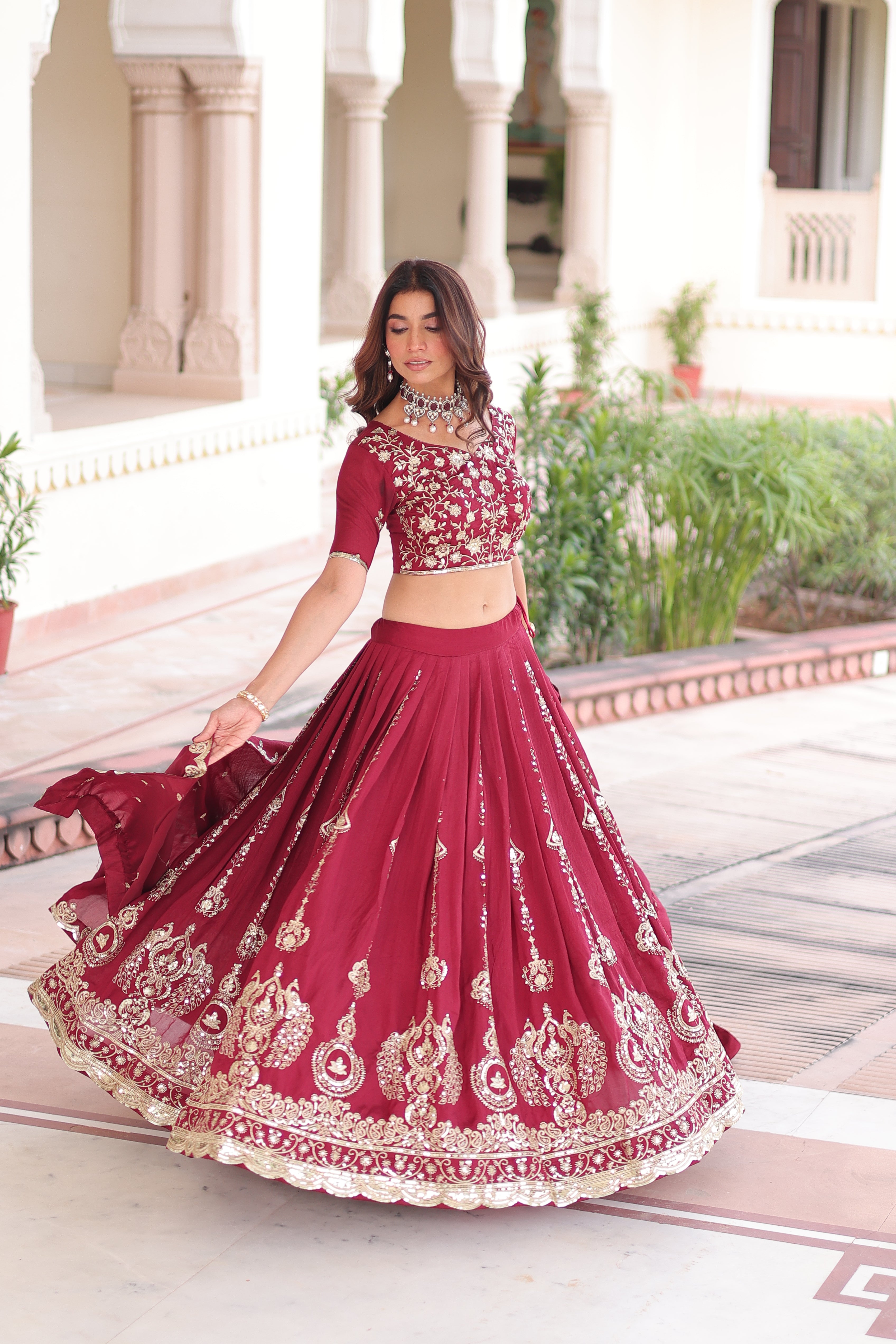 Maroon Silk Heavy Sequins Festive Lehenga Choli for Women