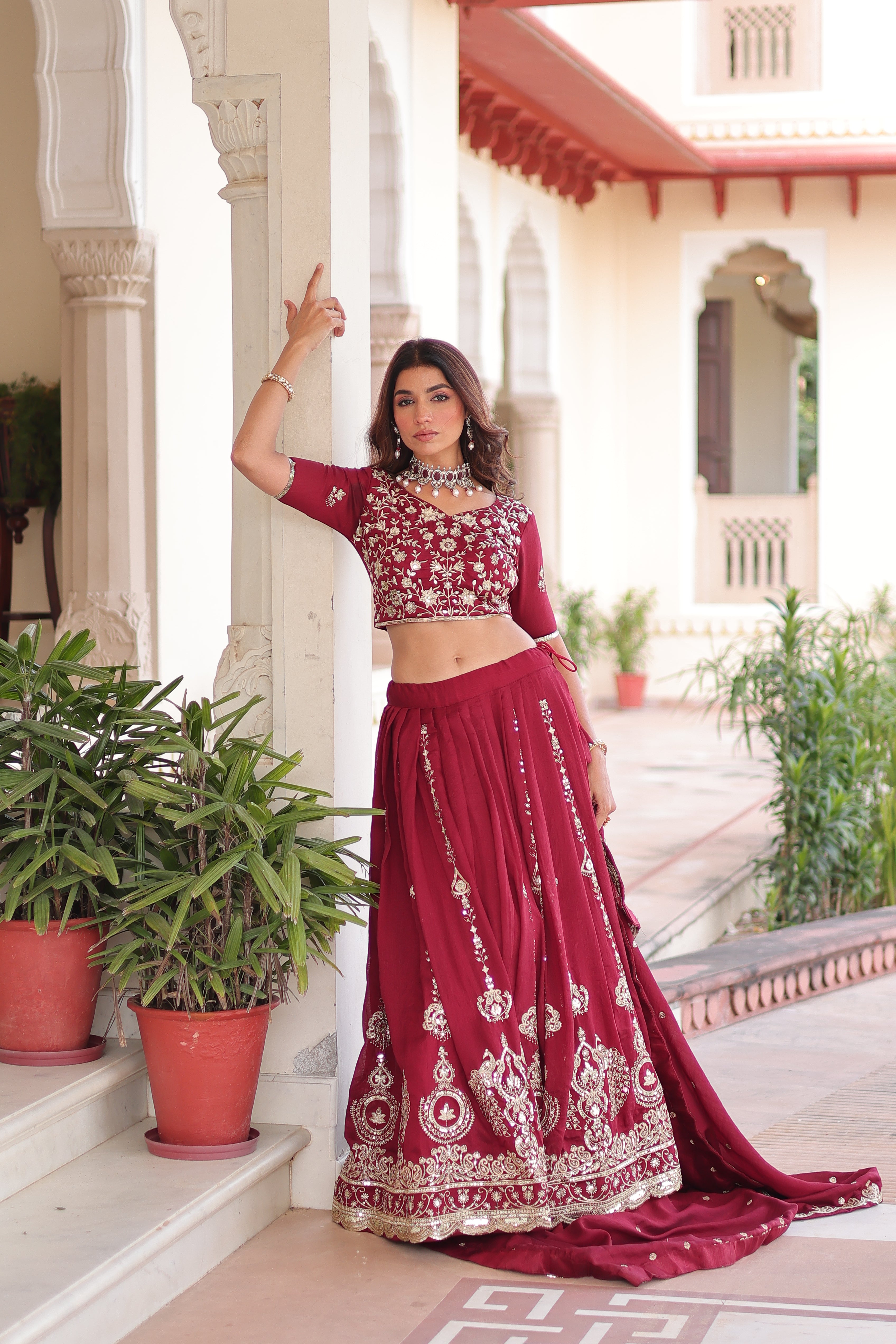 Maroon Silk Heavy Sequins Festive Lehenga Choli for Women