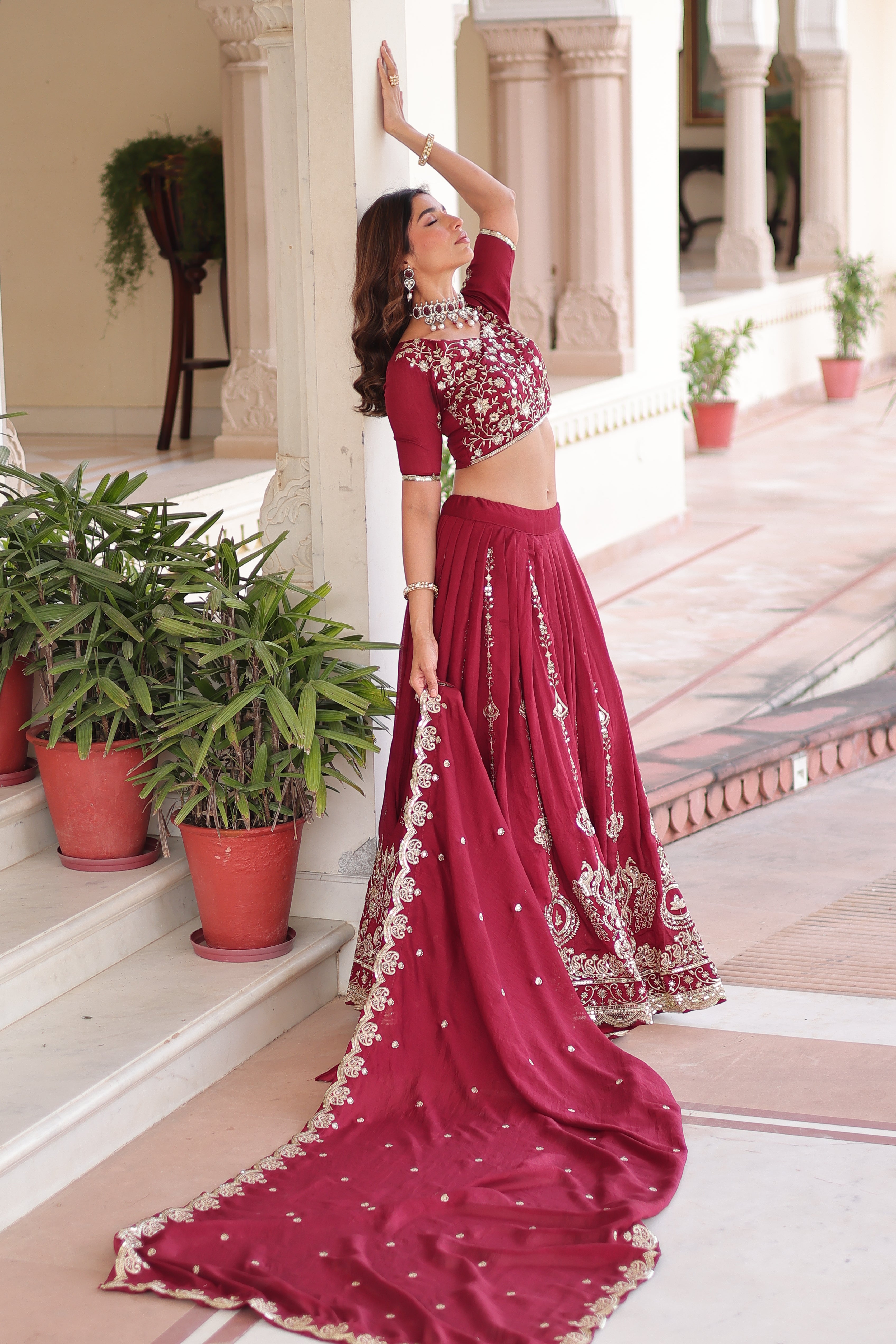Maroon Silk Heavy Sequins Festive Lehenga Choli for Women