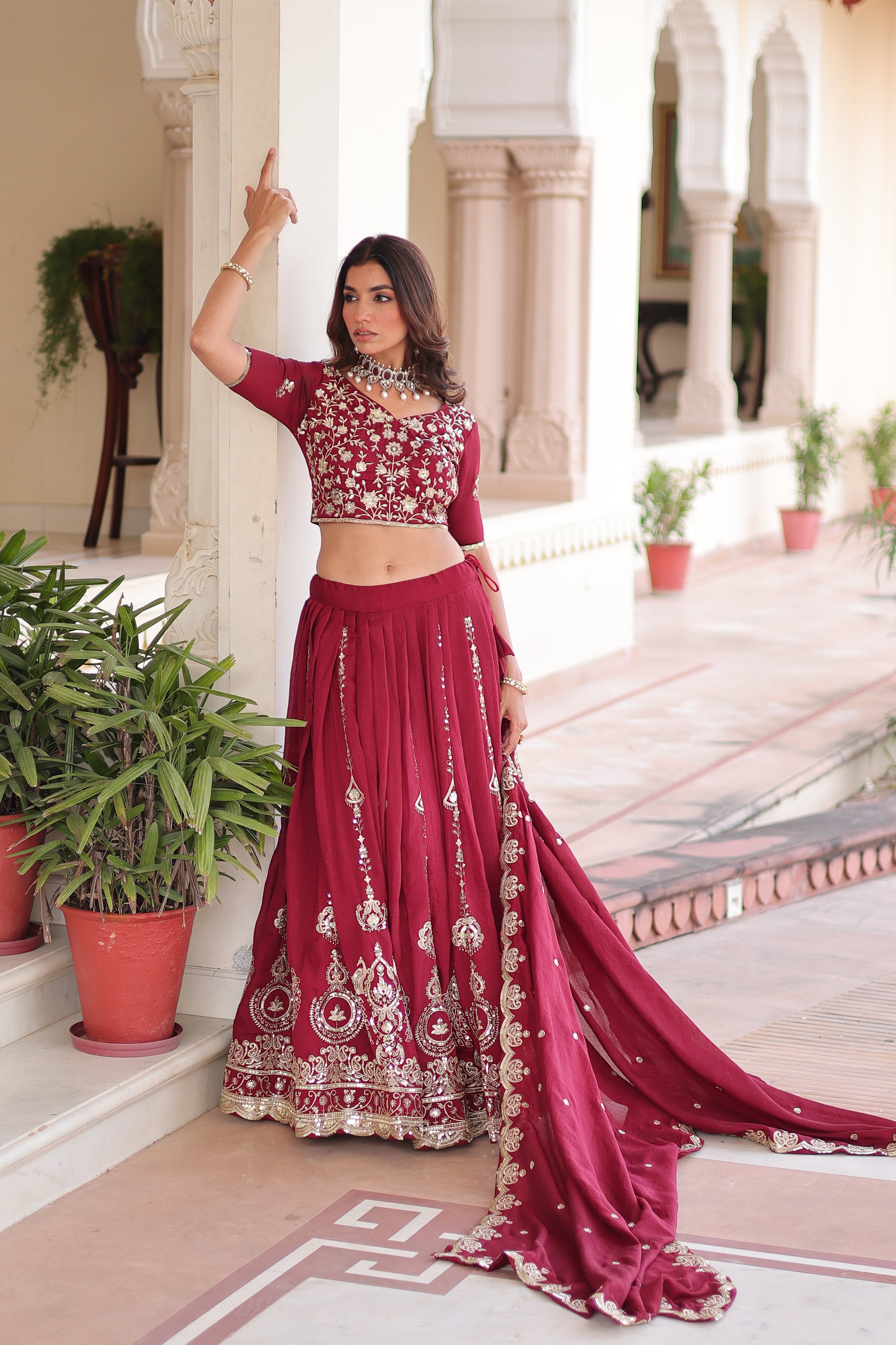 Maroon Silk Heavy Sequins Festive Lehenga Choli for Women