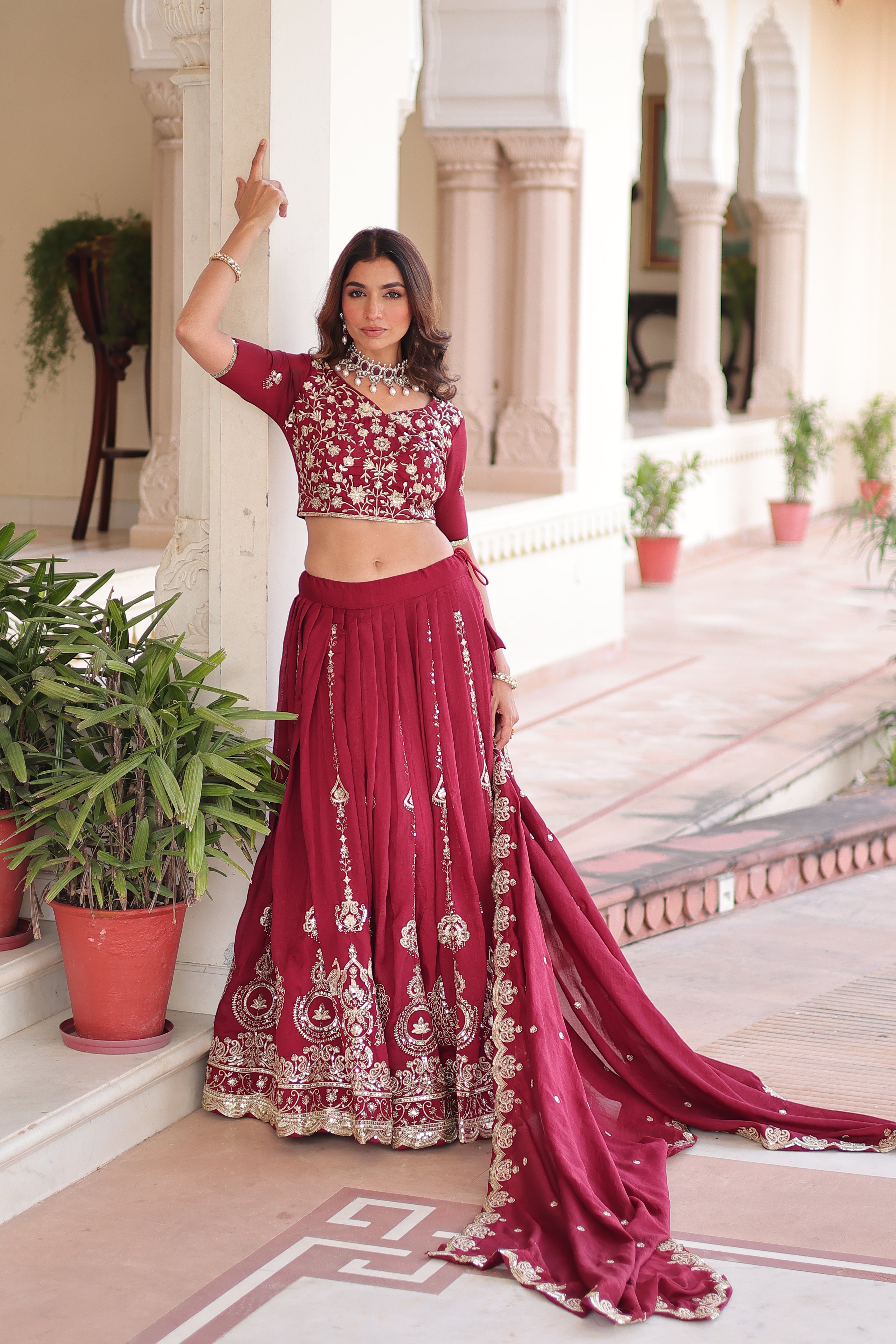 Maroon Silk Heavy Sequins Festive Lehenga Choli for Women