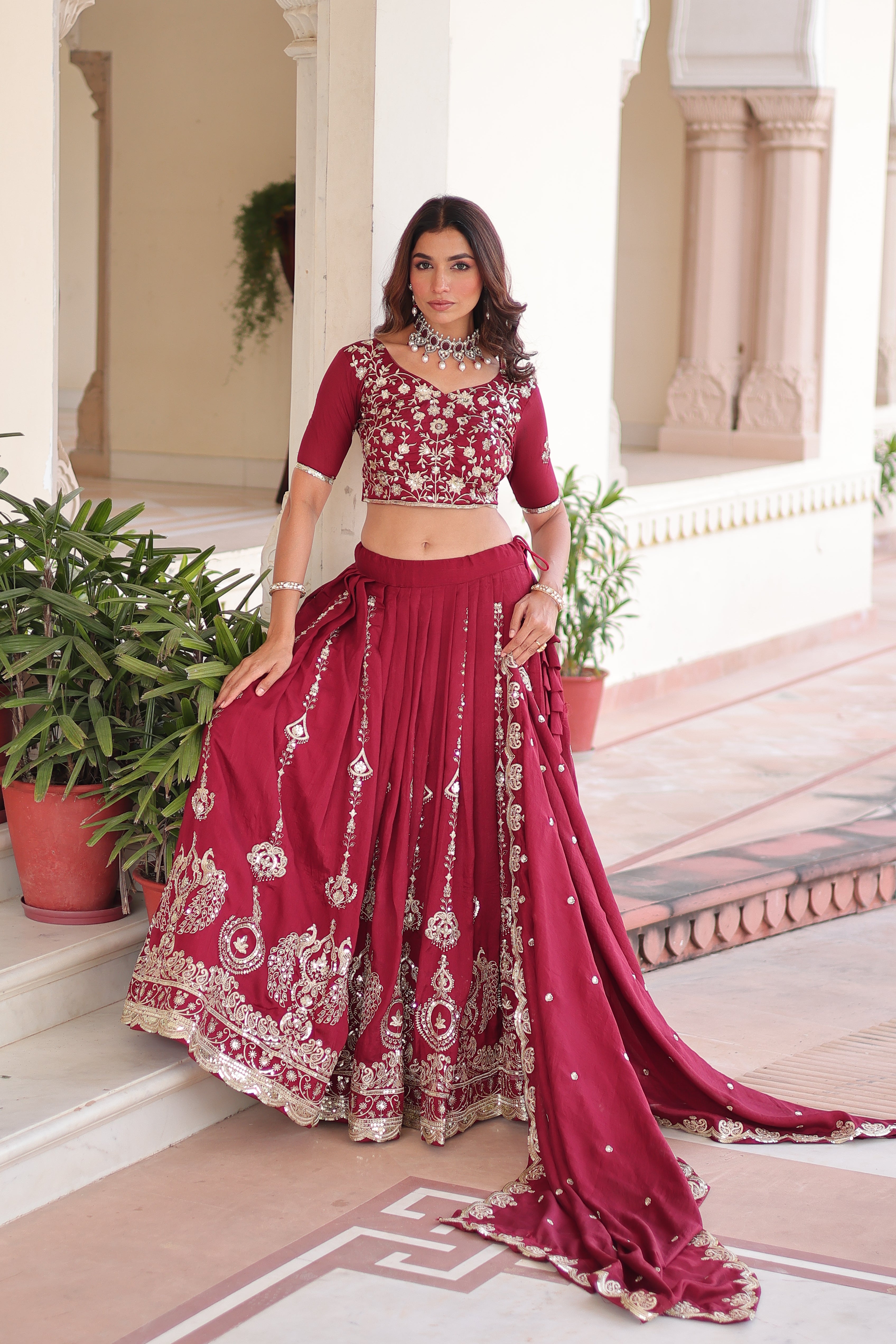 Maroon Silk Heavy Sequins Festive Lehenga Choli for Women