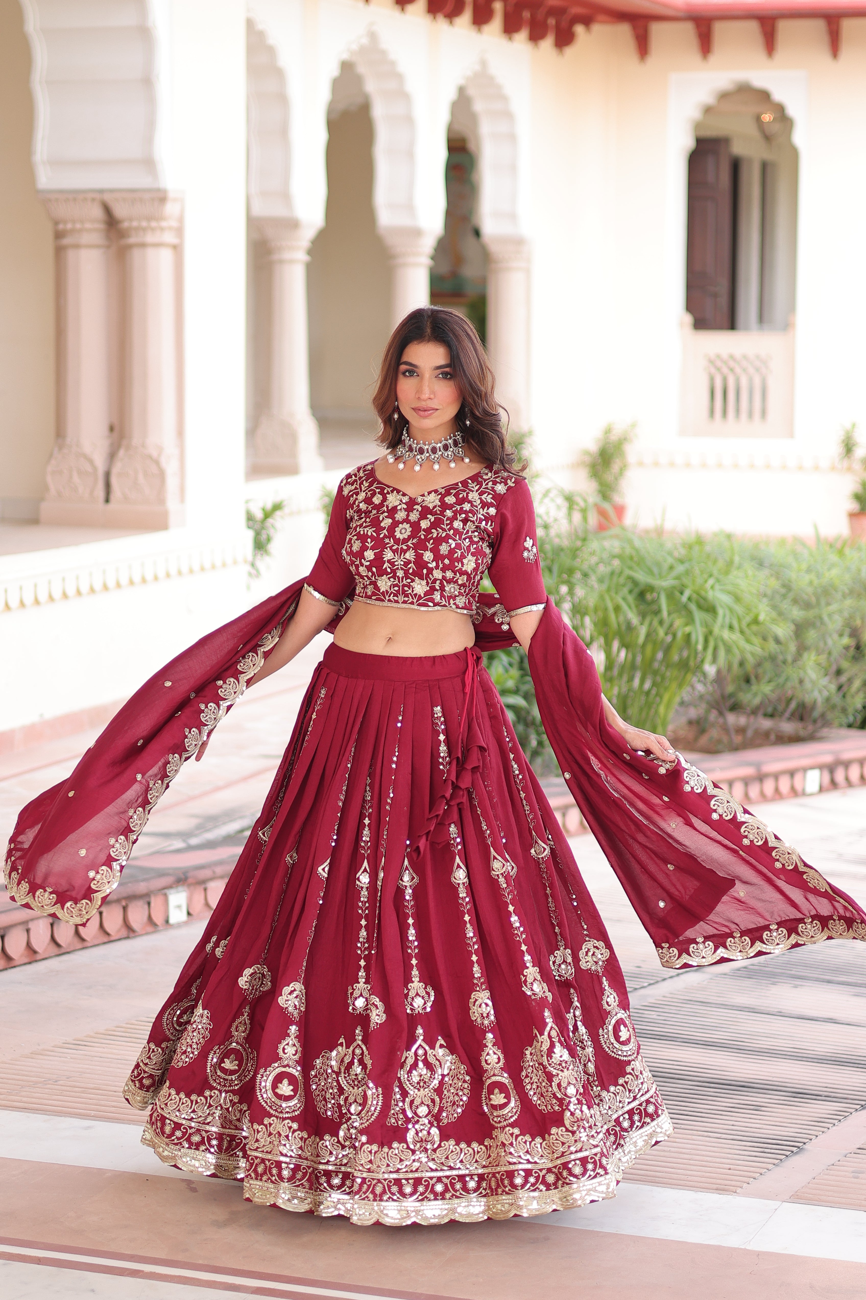 Maroon Silk Heavy Sequins Festive Lehenga Choli for Women