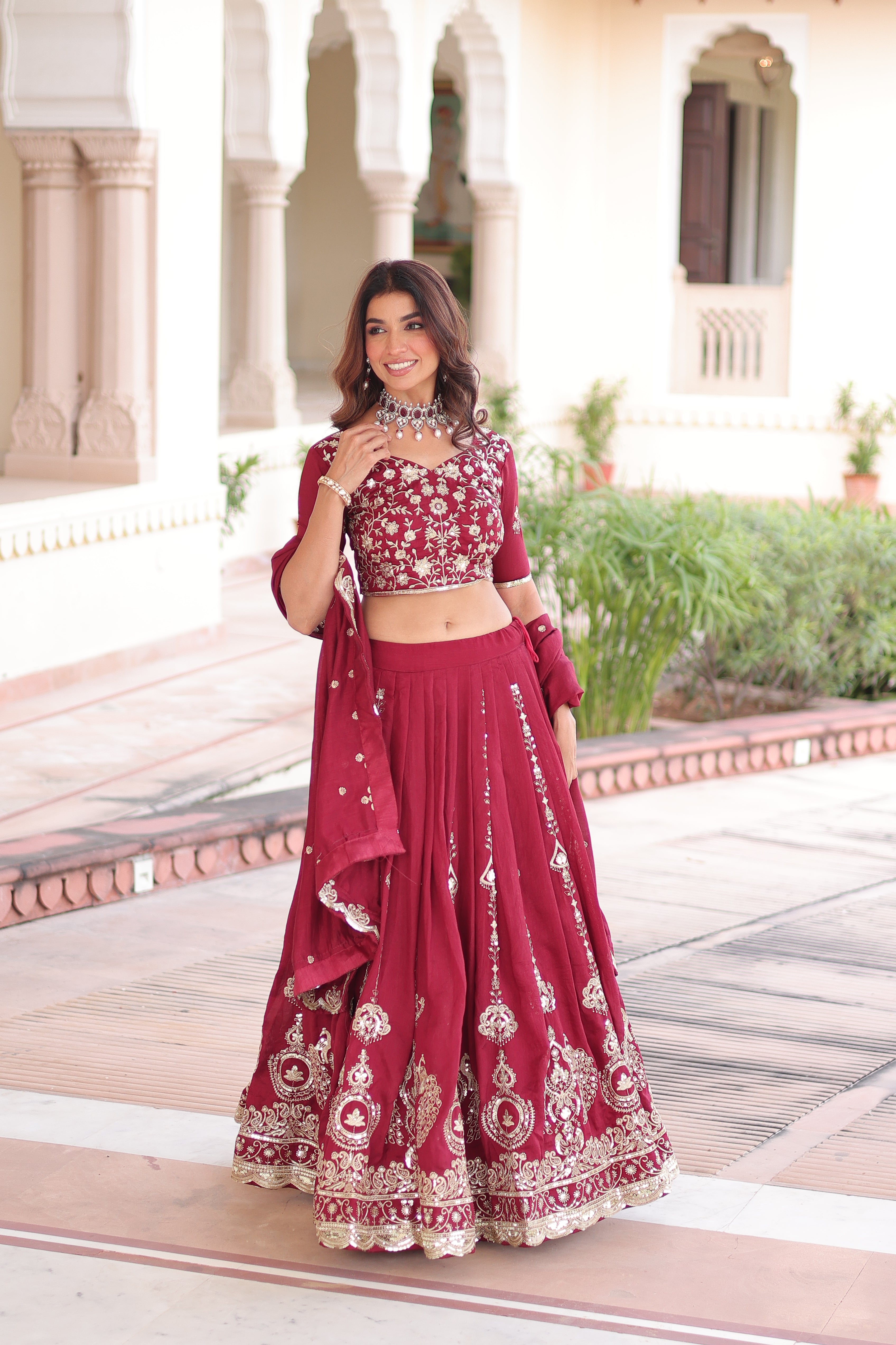 Maroon Silk Heavy Sequins Festive Lehenga Choli for Women