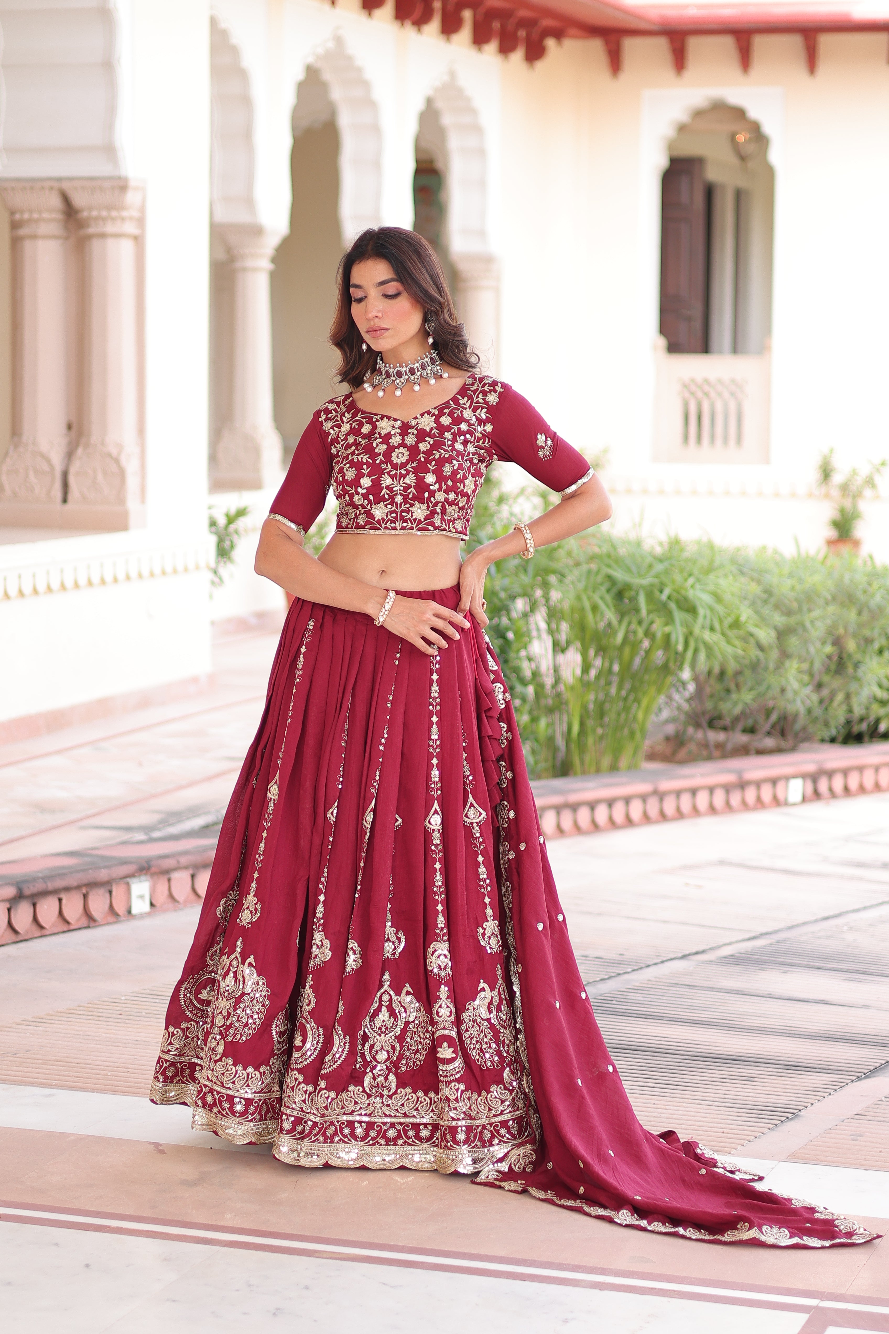 Maroon Silk Heavy Sequins Festive Lehenga Choli for Women