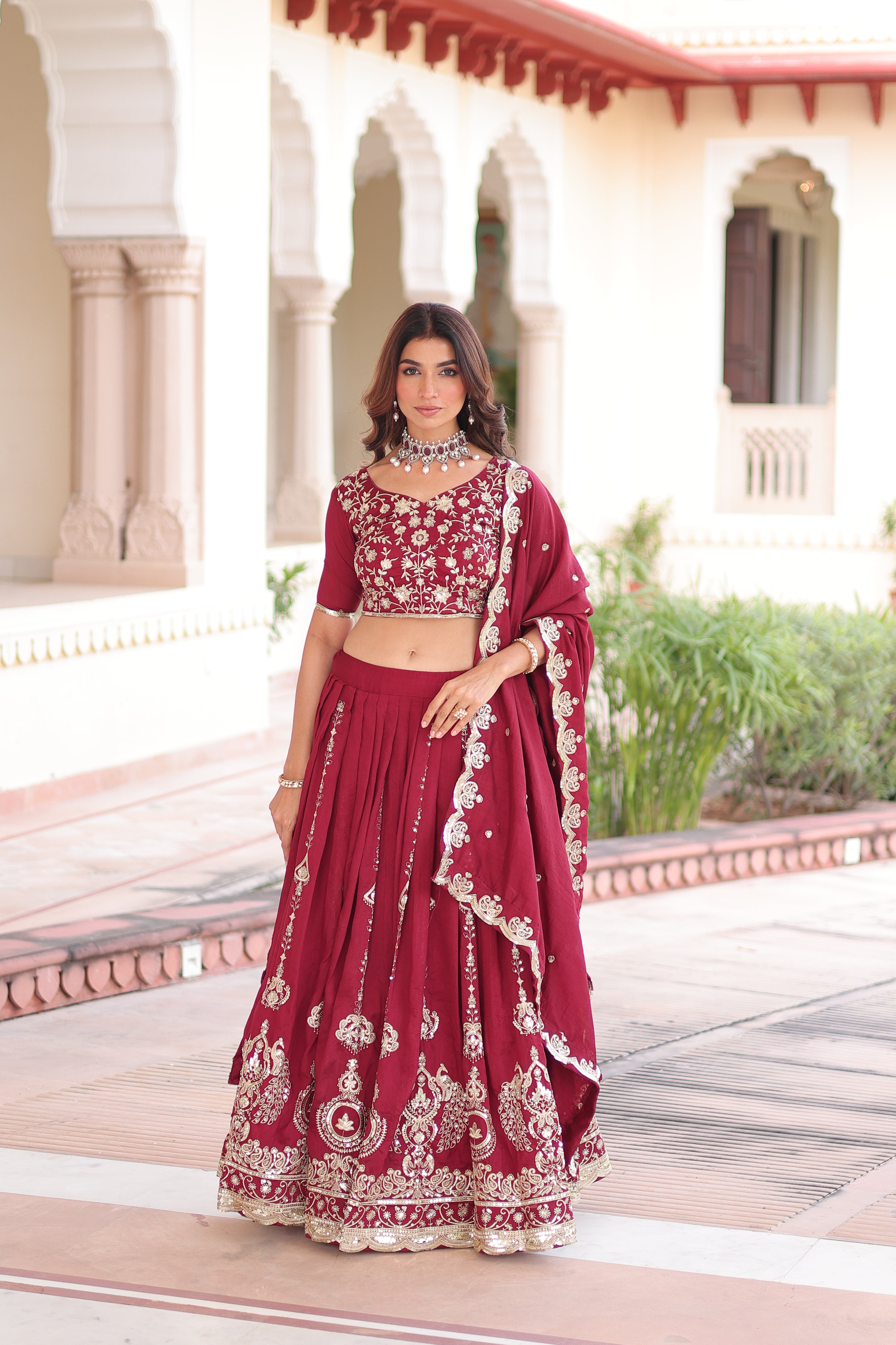 Maroon Silk Heavy Sequins Festive Lehenga Choli for Women