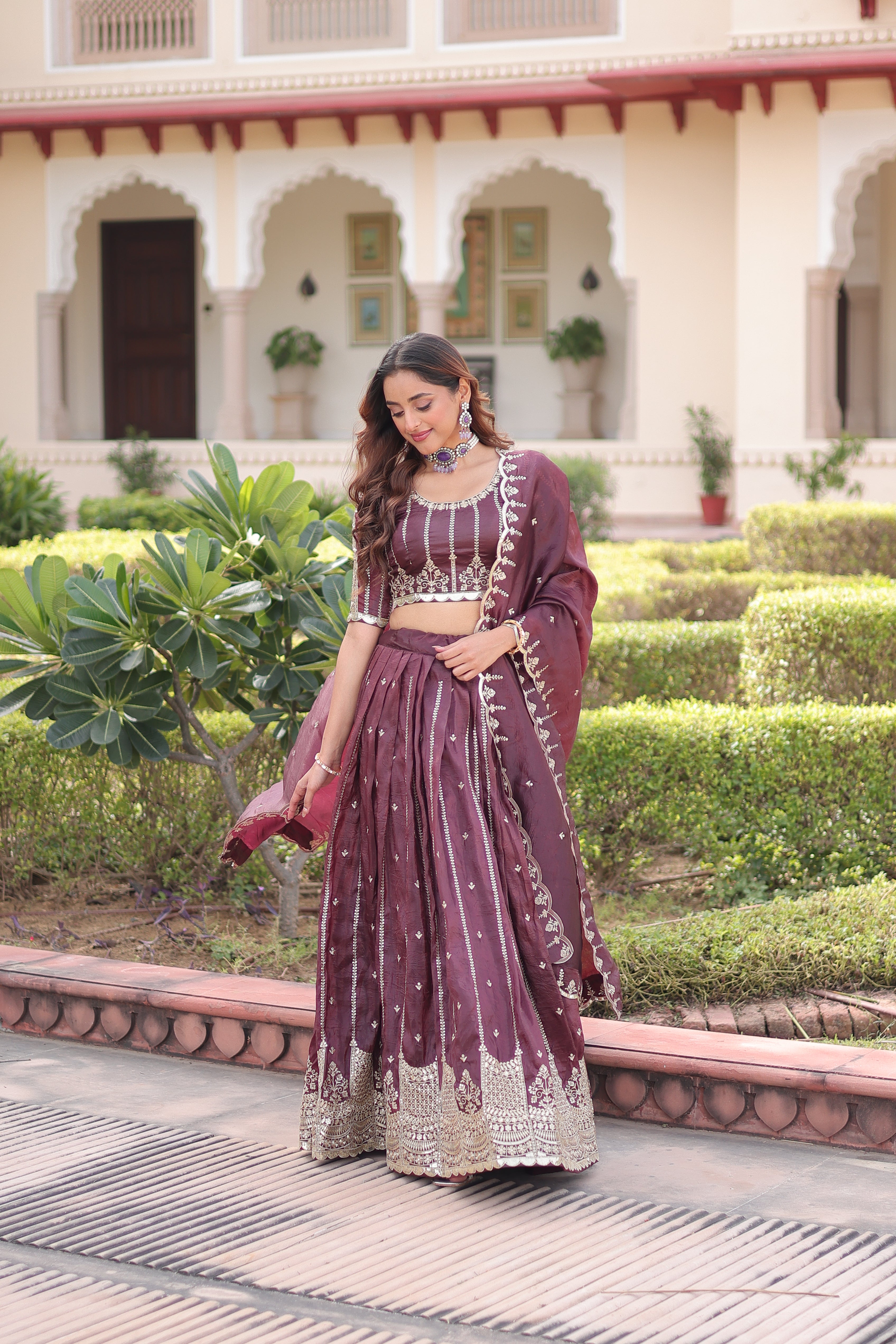 Crushed Embroidered Festive Lehenga Choli for Women