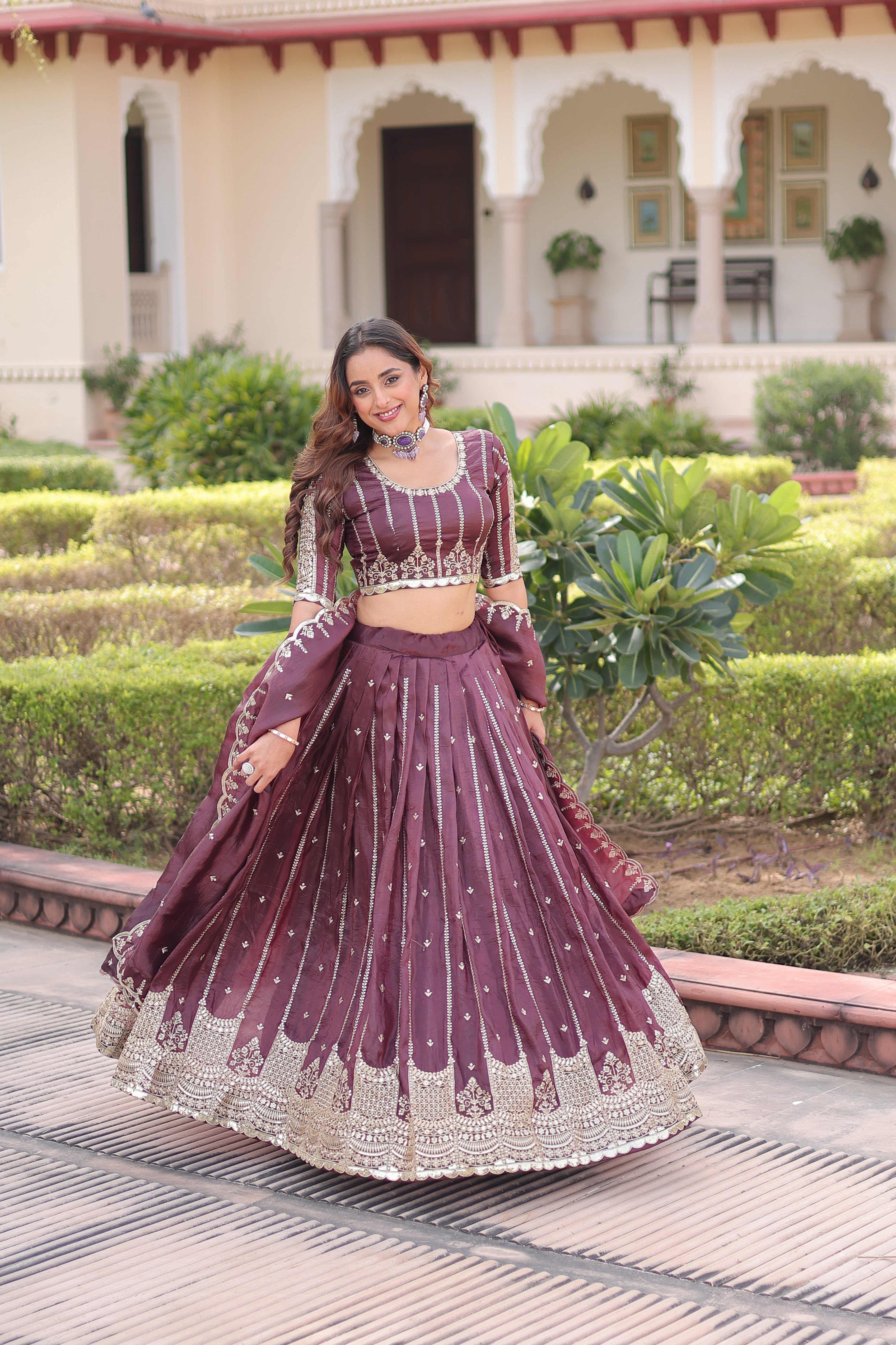Crushed Embroidered Festive Lehenga Choli for Women