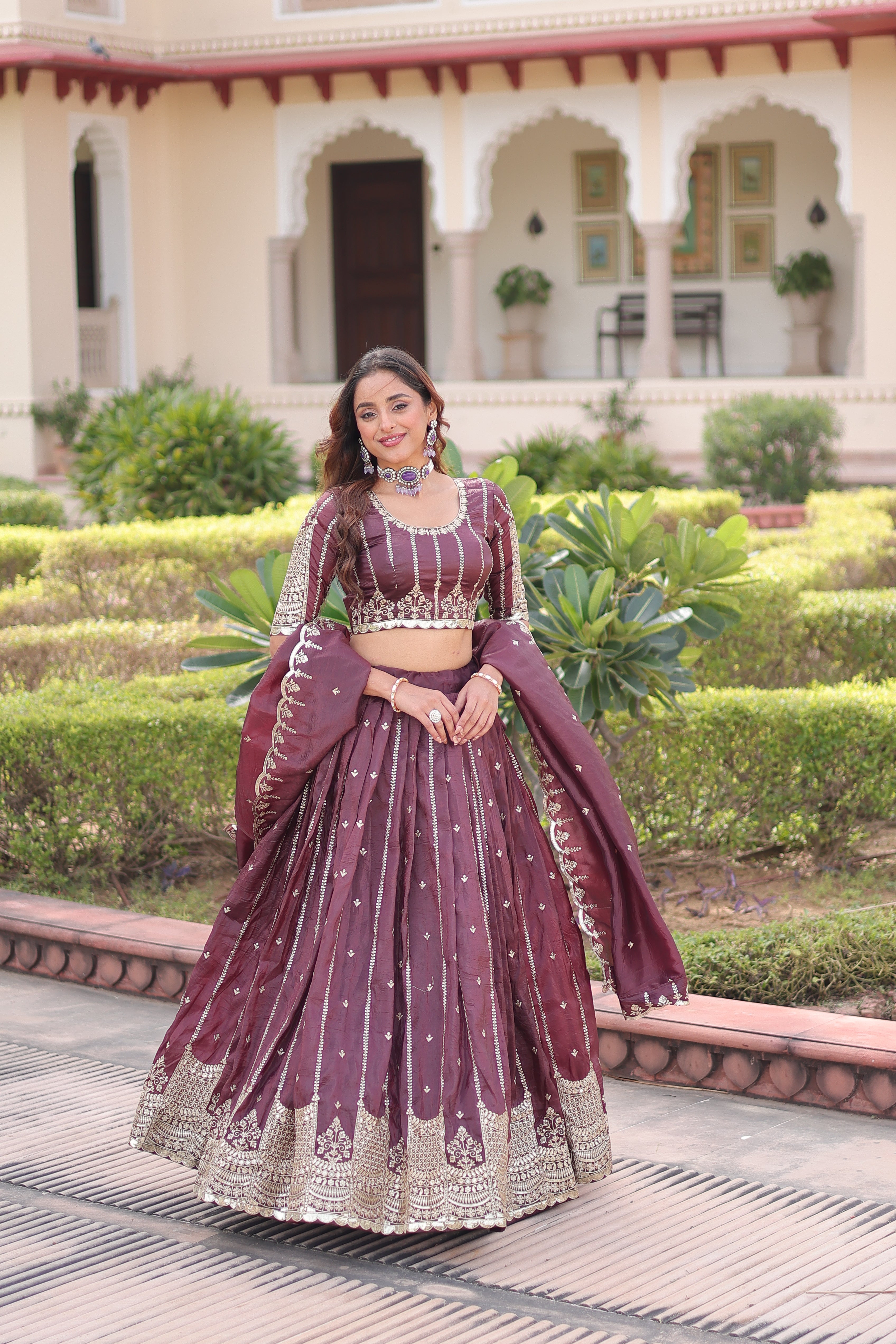 Crushed Embroidered Festive Lehenga Choli for Women
