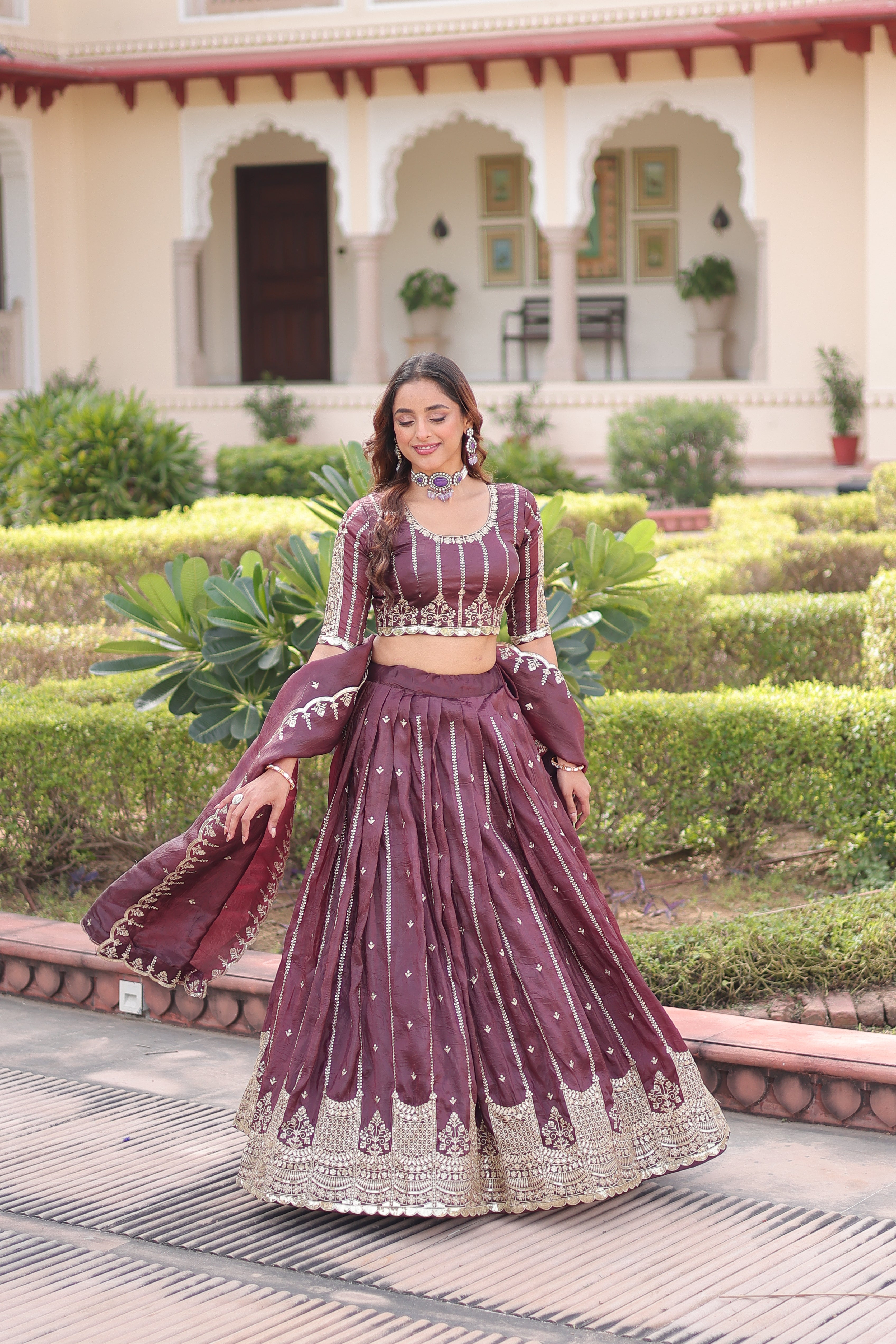 Crushed Embroidered Festive Lehenga Choli for Women