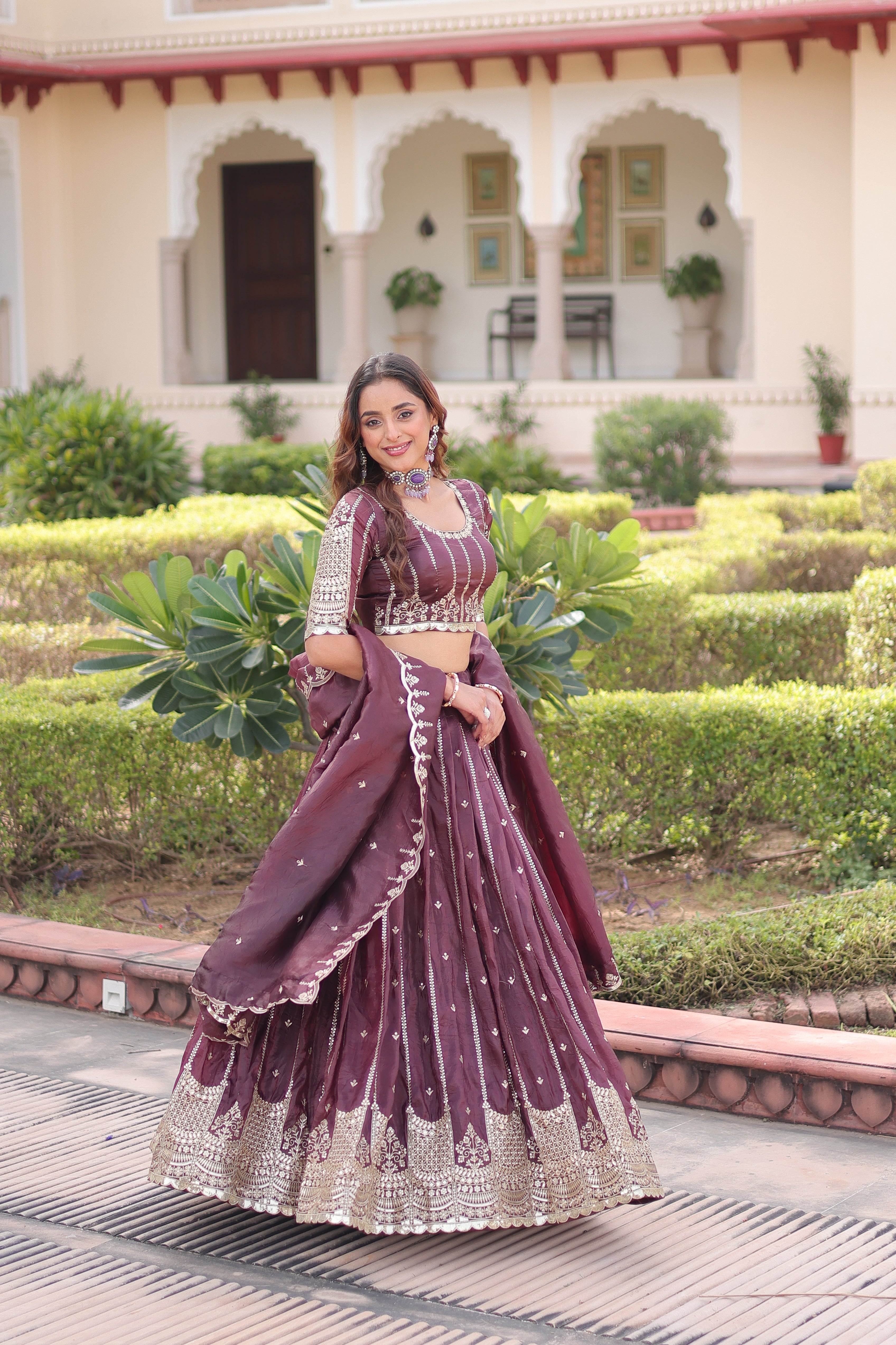 Crushed Embroidered Festive Lehenga Choli for Women