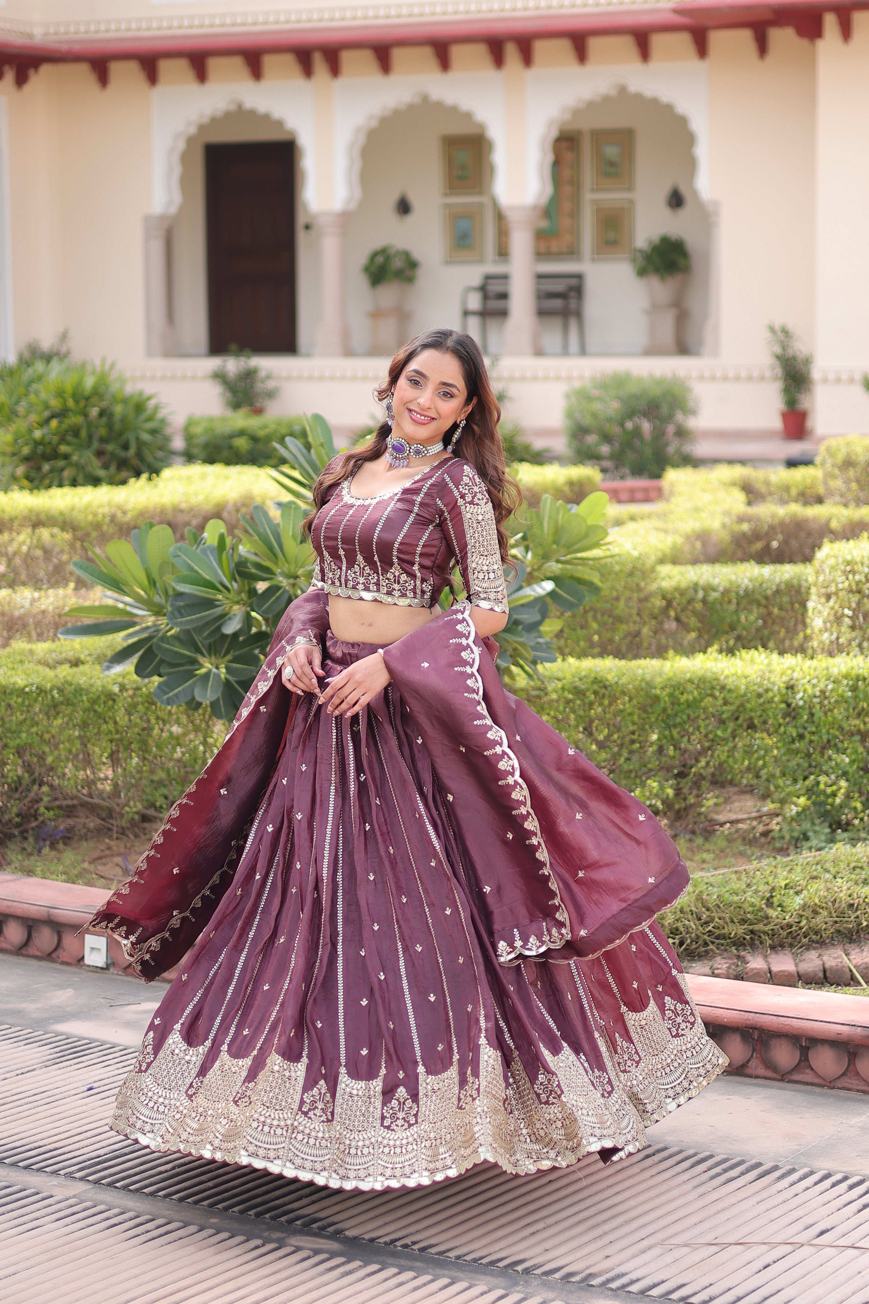 Crushed Embroidered Festive Lehenga Choli for Women