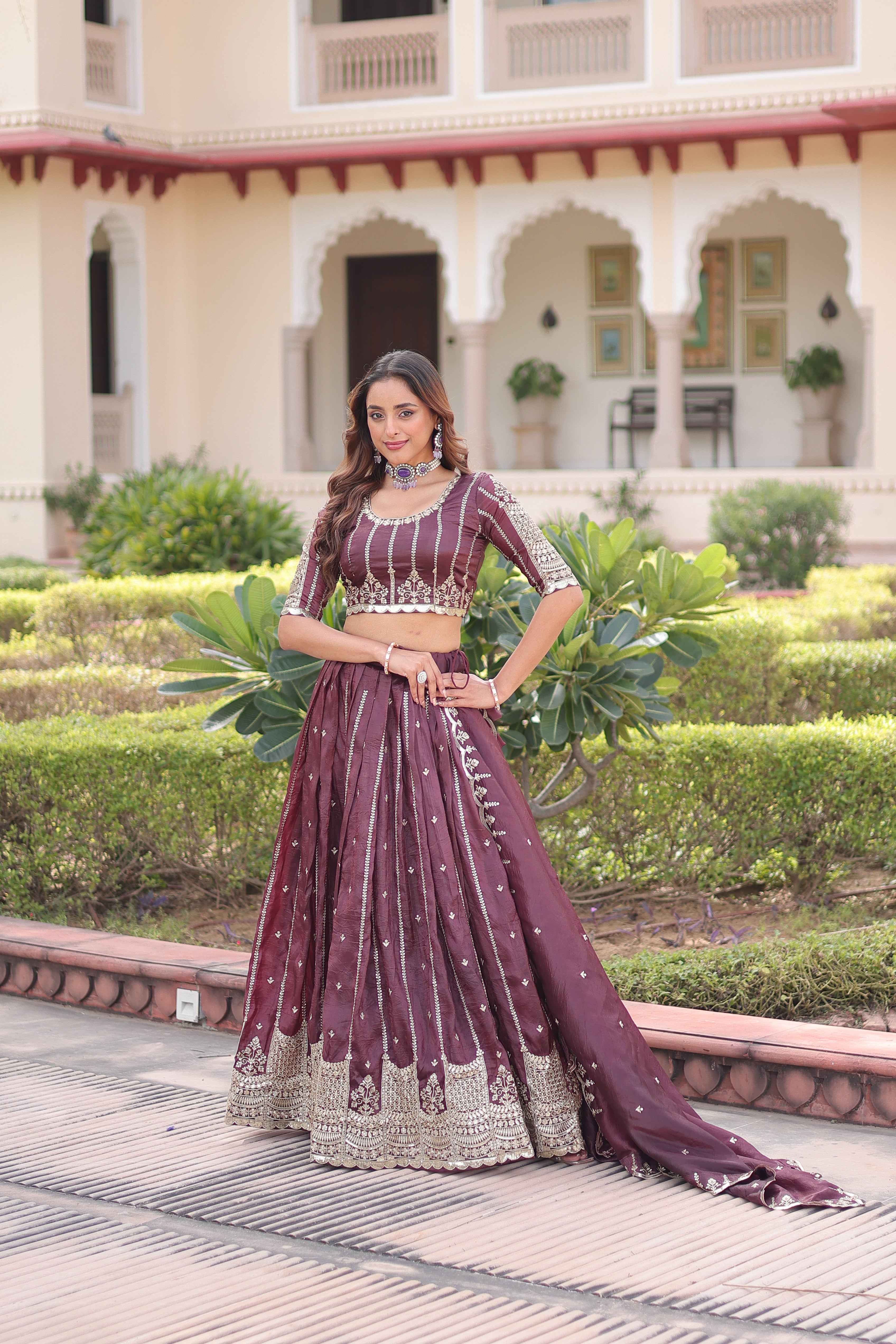 Crushed Embroidered Festive Lehenga Choli for Women