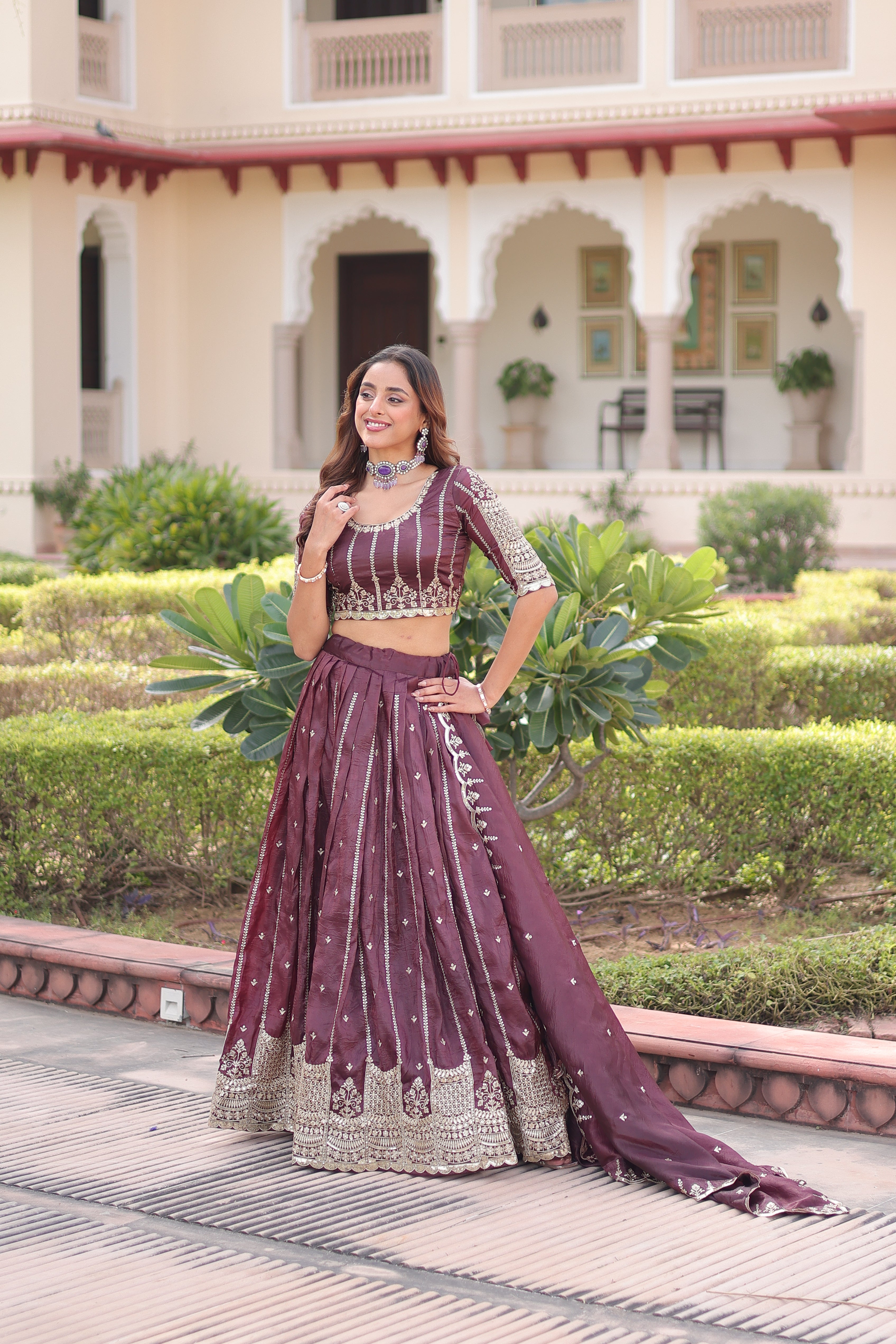 Crushed Embroidered Festive Lehenga Choli for Women