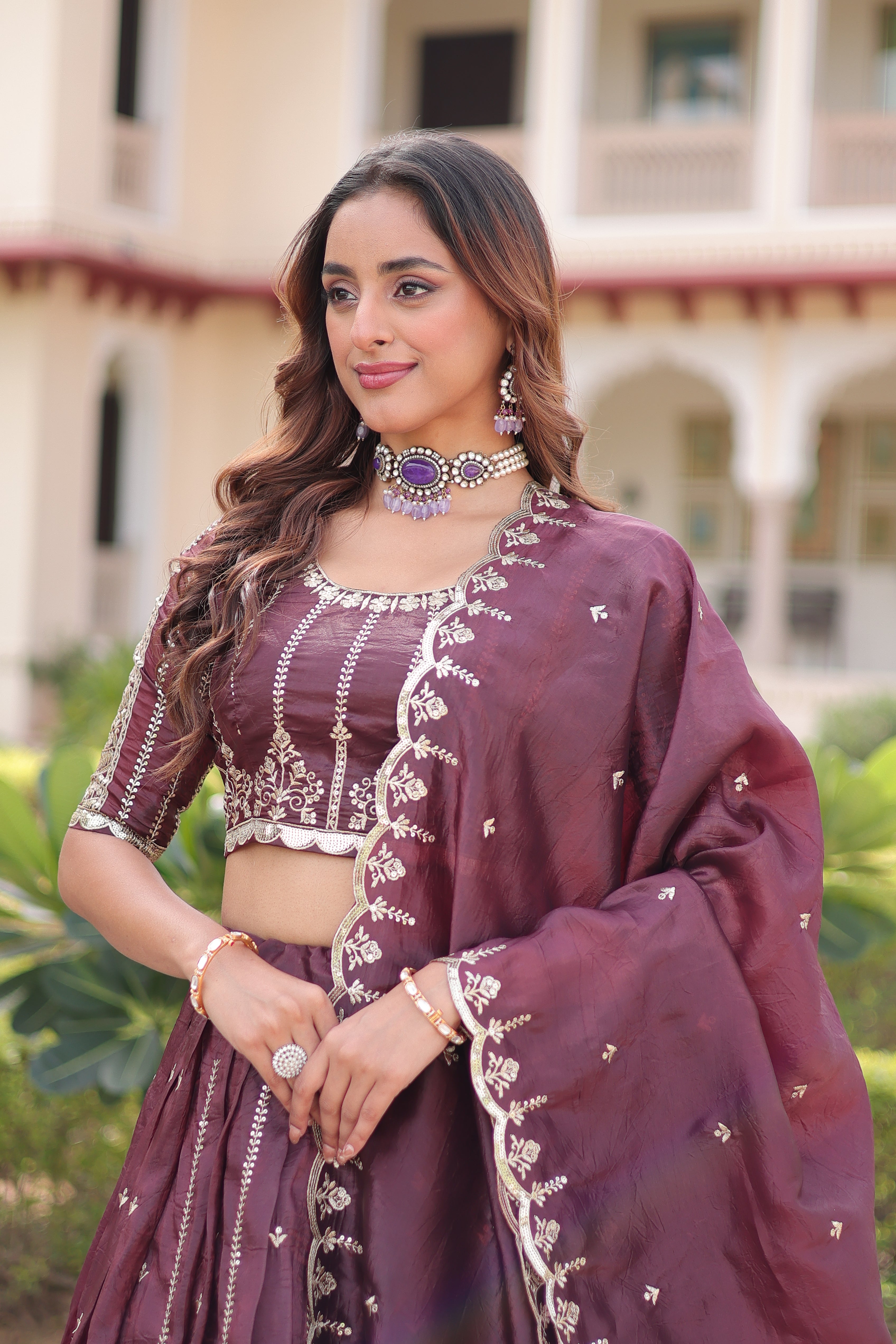 Crushed Embroidered Festive Lehenga Choli for Women