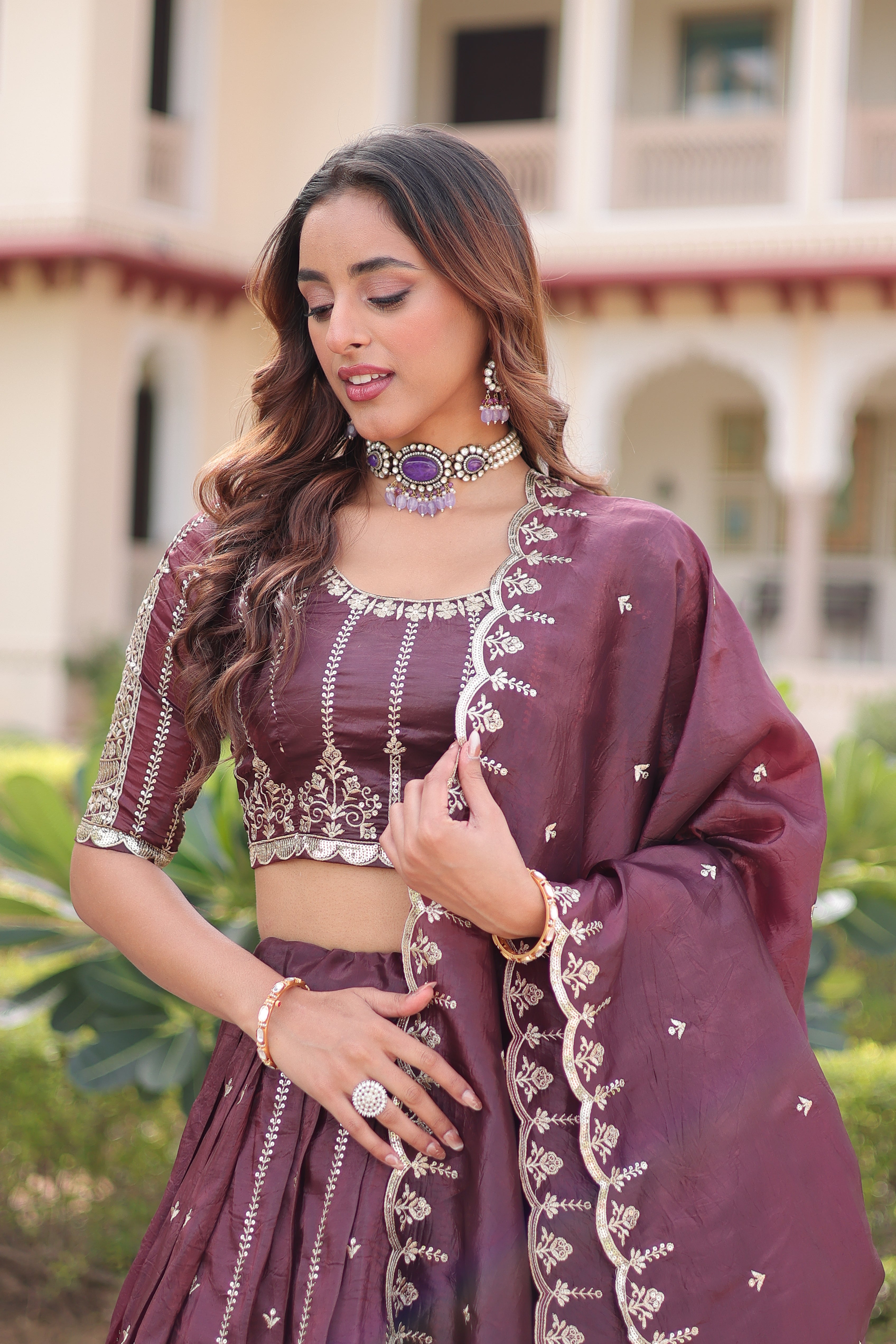 Crushed Embroidered Festive Lehenga Choli for Women