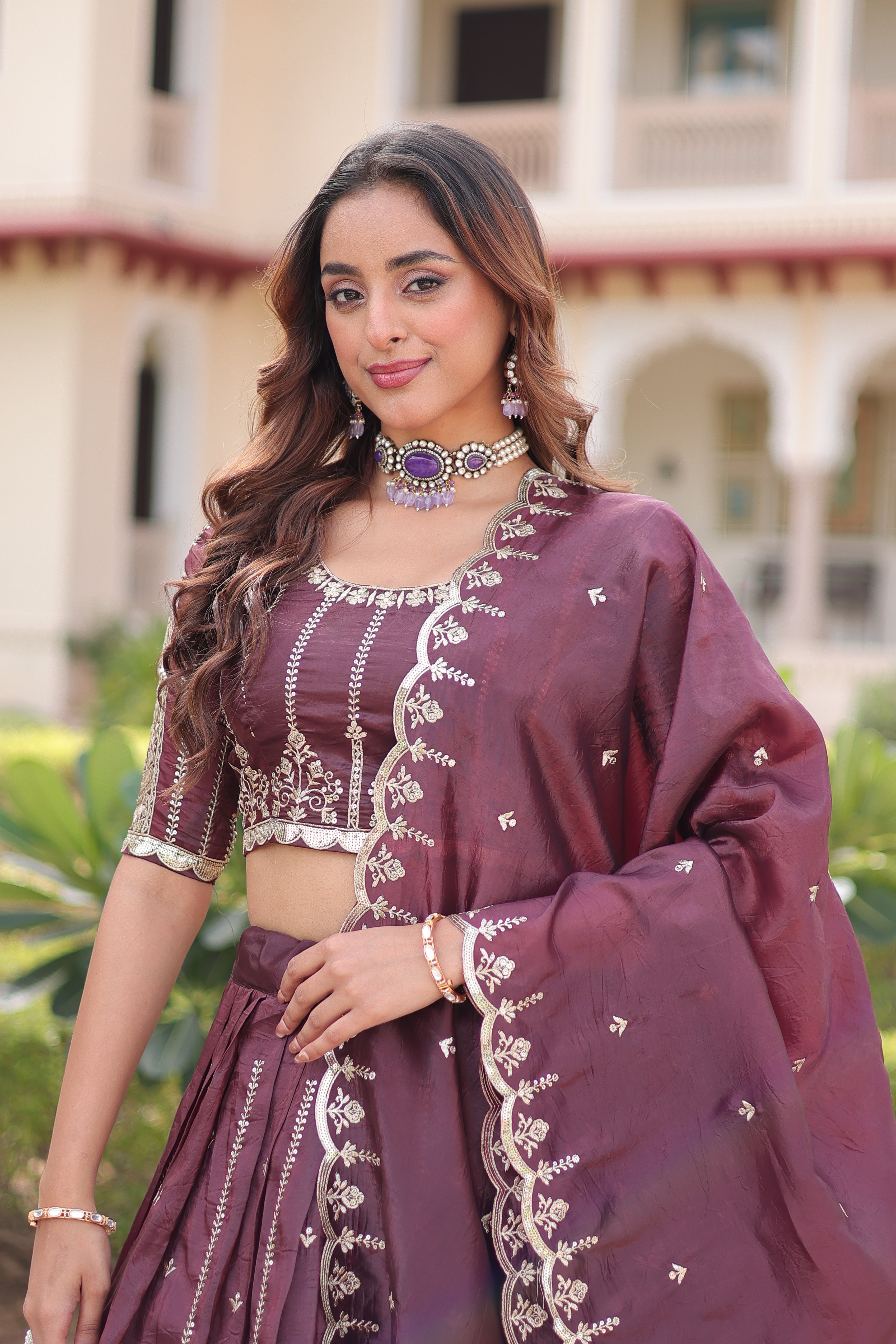 Crushed Embroidered Festive Lehenga Choli for Women