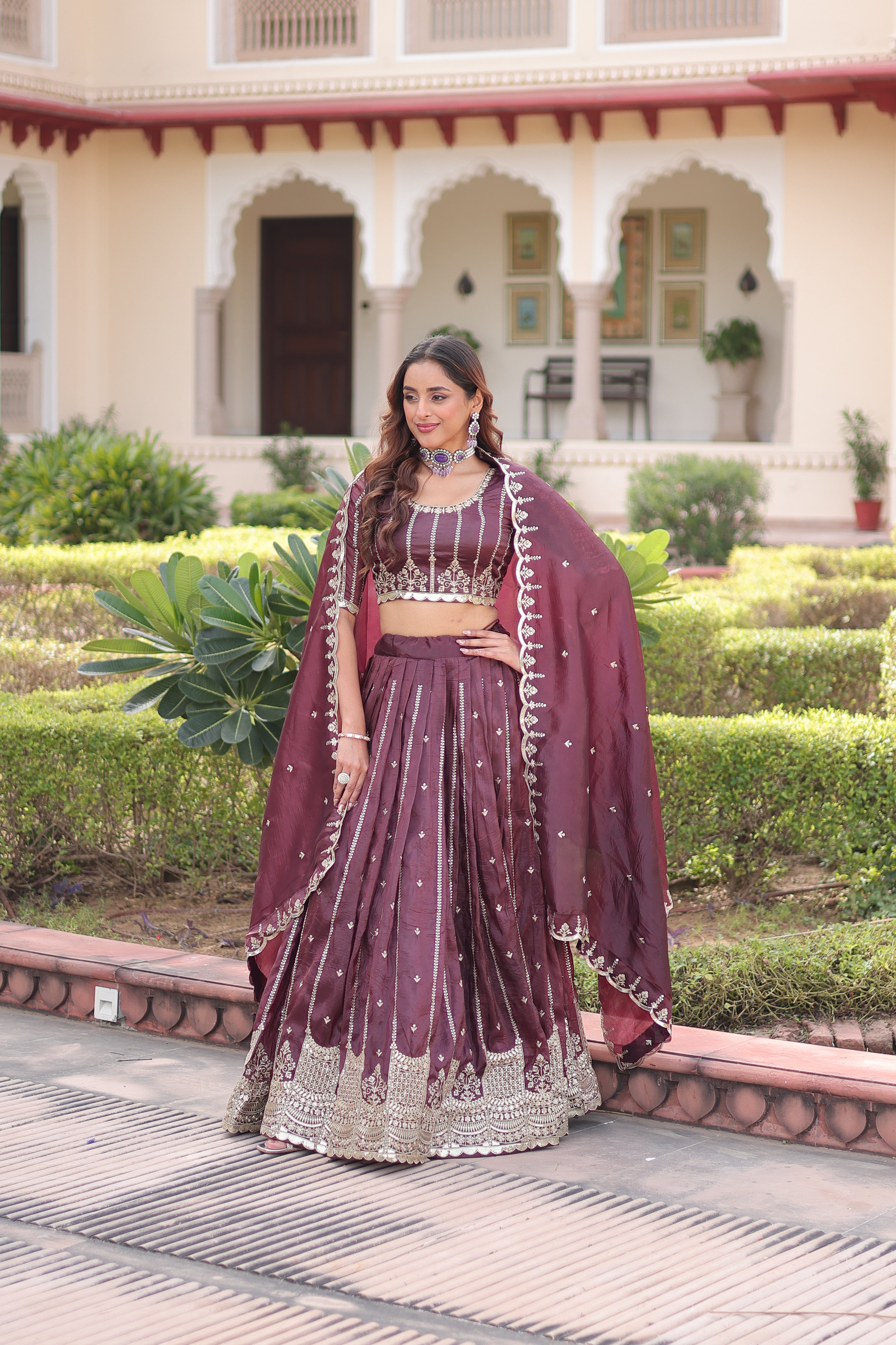 Crushed Embroidered Festive Lehenga Choli for Women