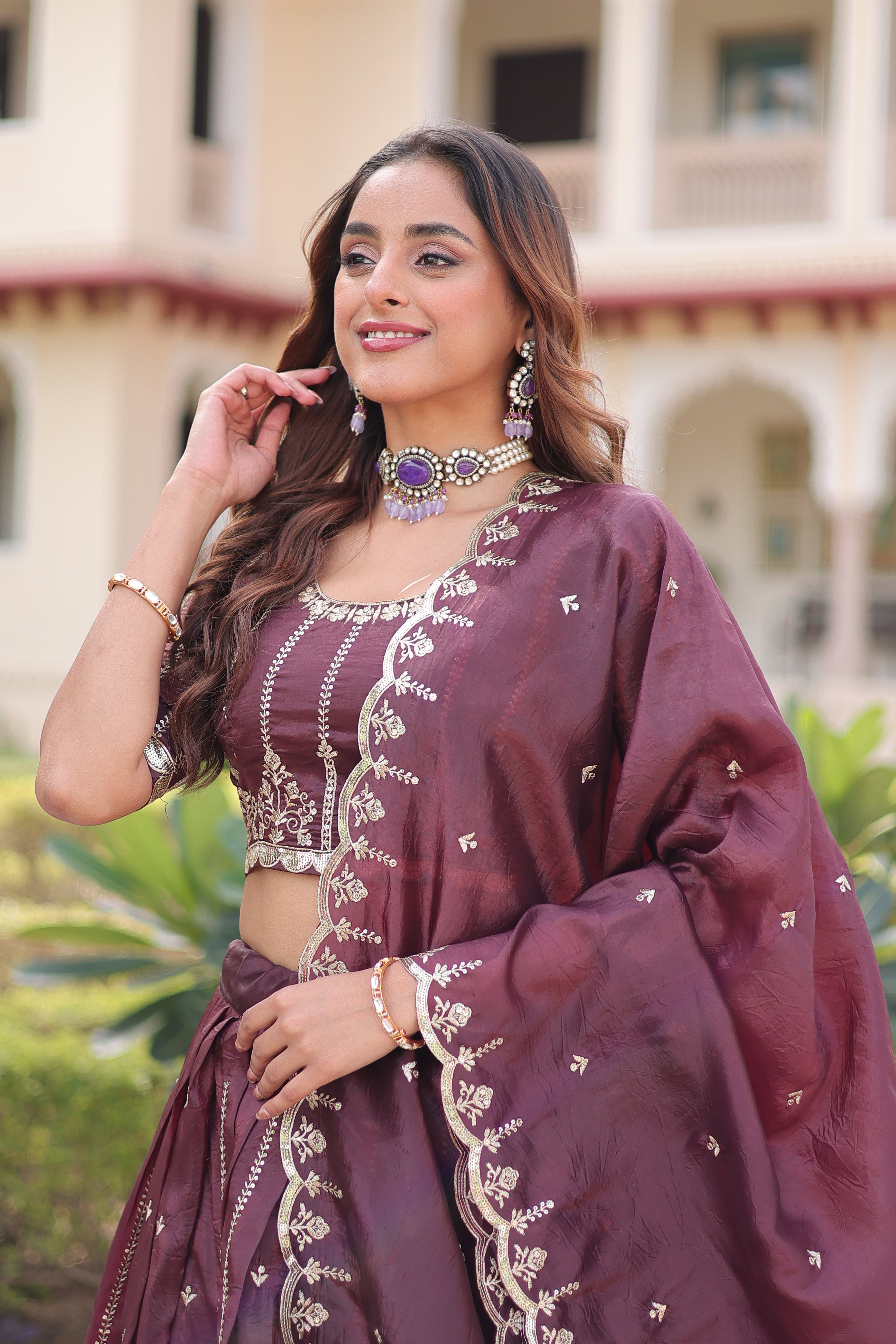 Crushed Embroidered Festive Lehenga Choli for Women