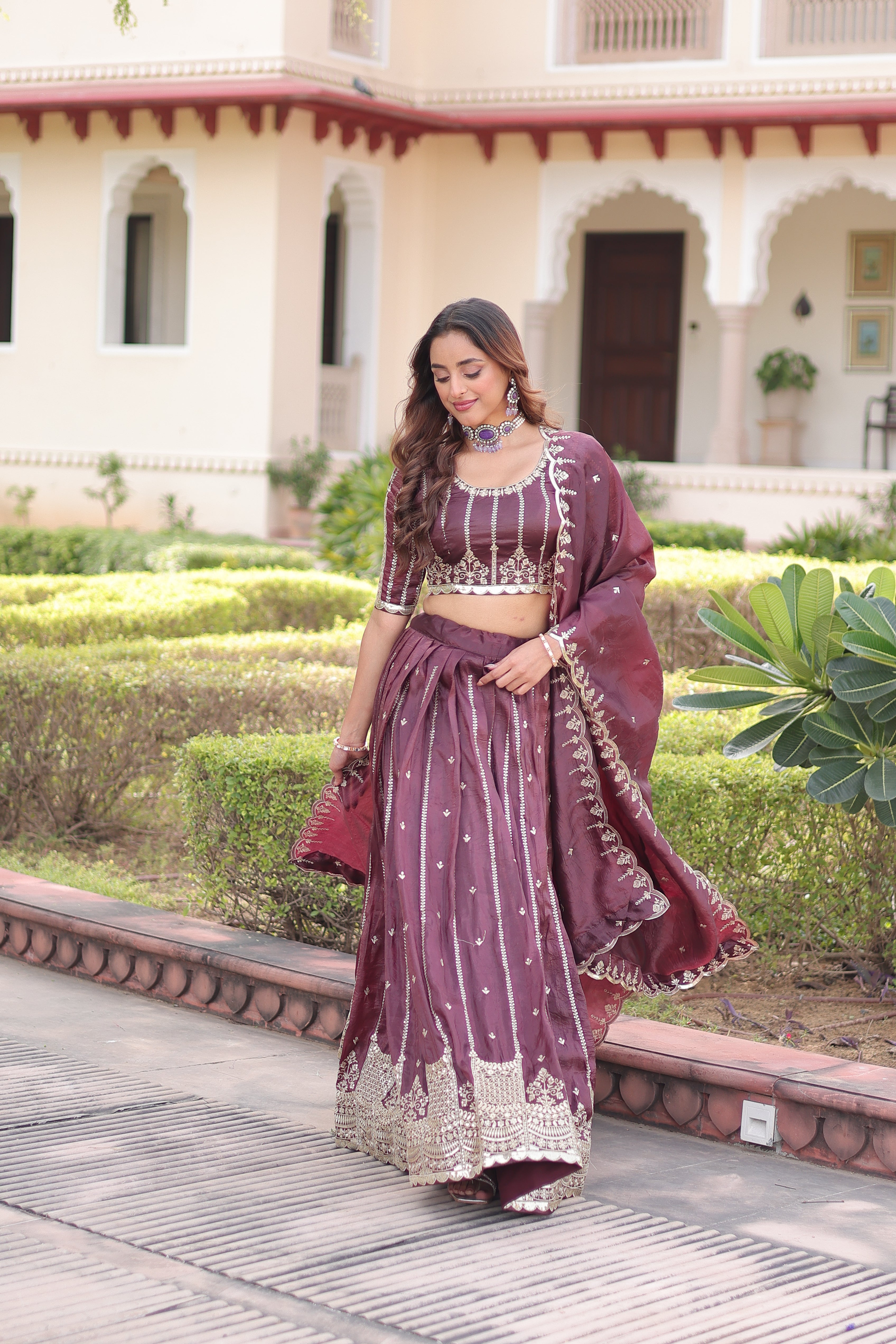 Crushed Embroidered Festive Lehenga Choli for Women