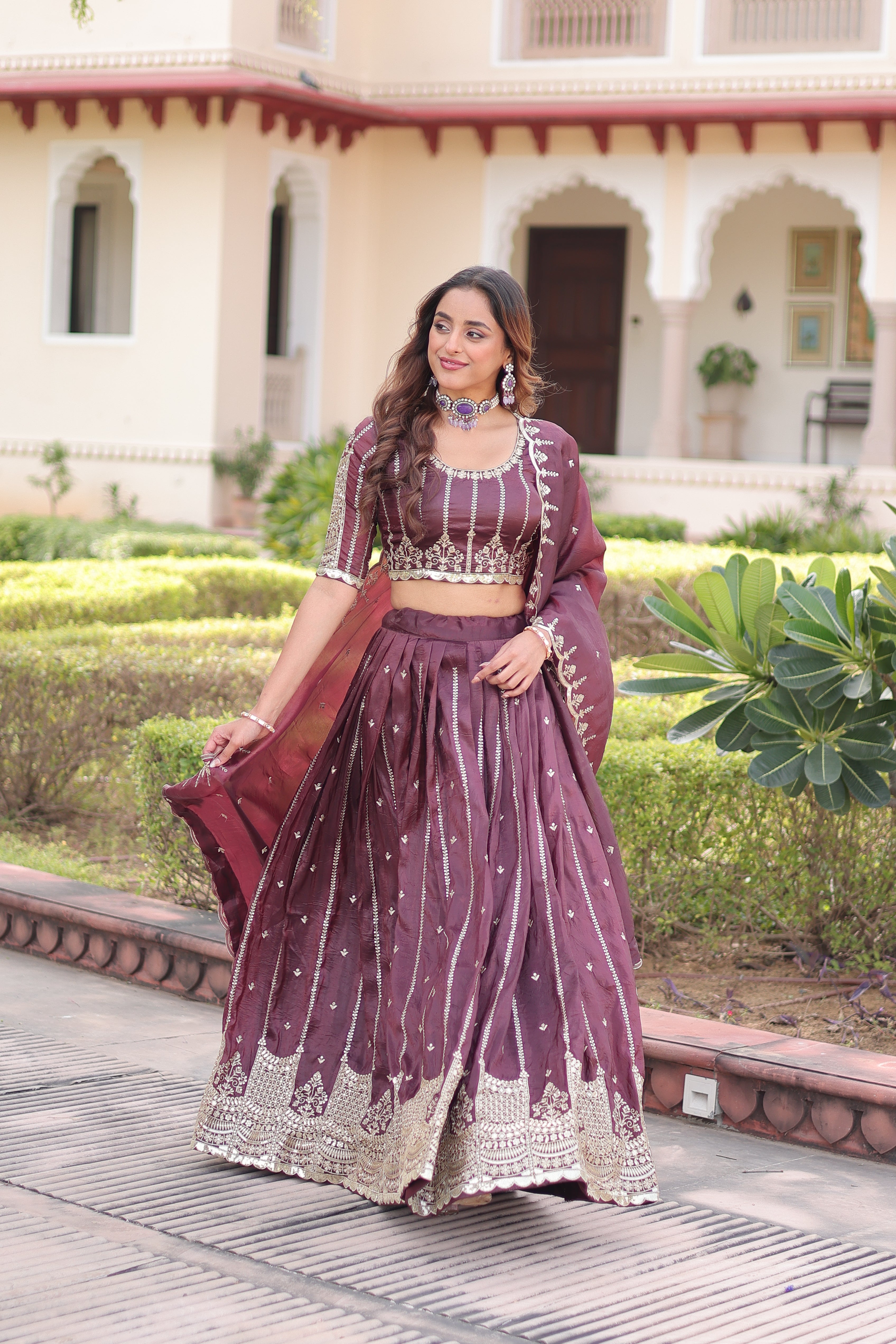 Crushed Embroidered Festive Lehenga Choli for Women