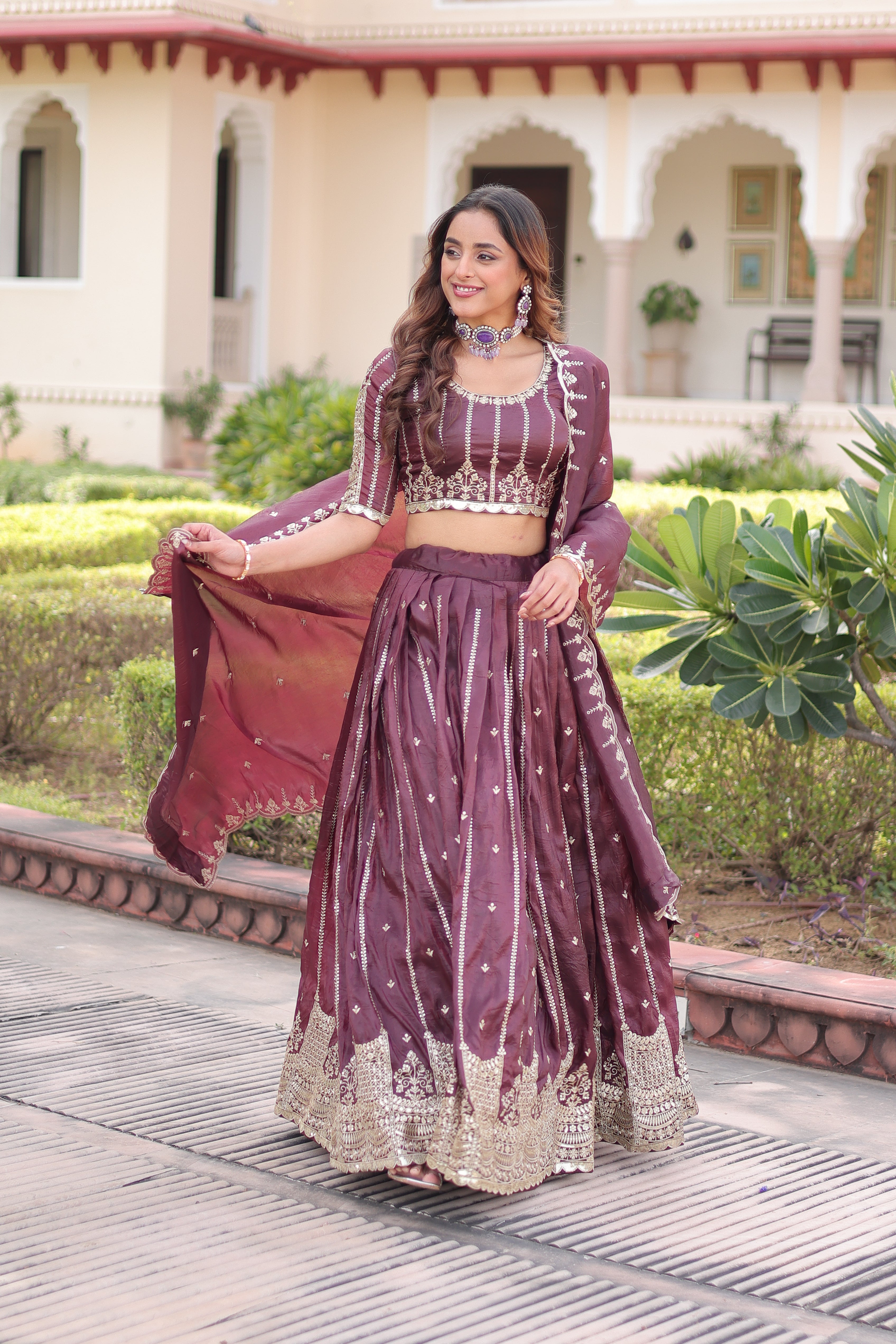 Crushed Embroidered Festive Lehenga Choli for Women
